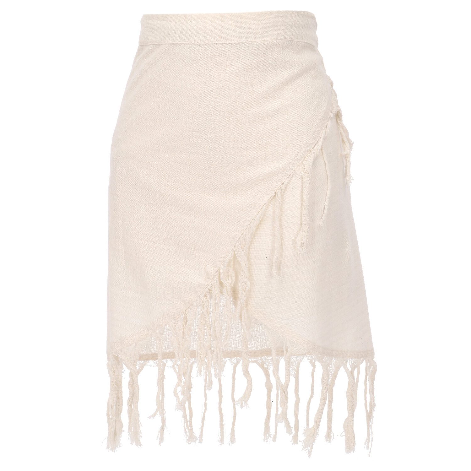 Guru-Shop Minirock Natürlicher Wickelrock mit Fransen,.. alternative Bekleidung