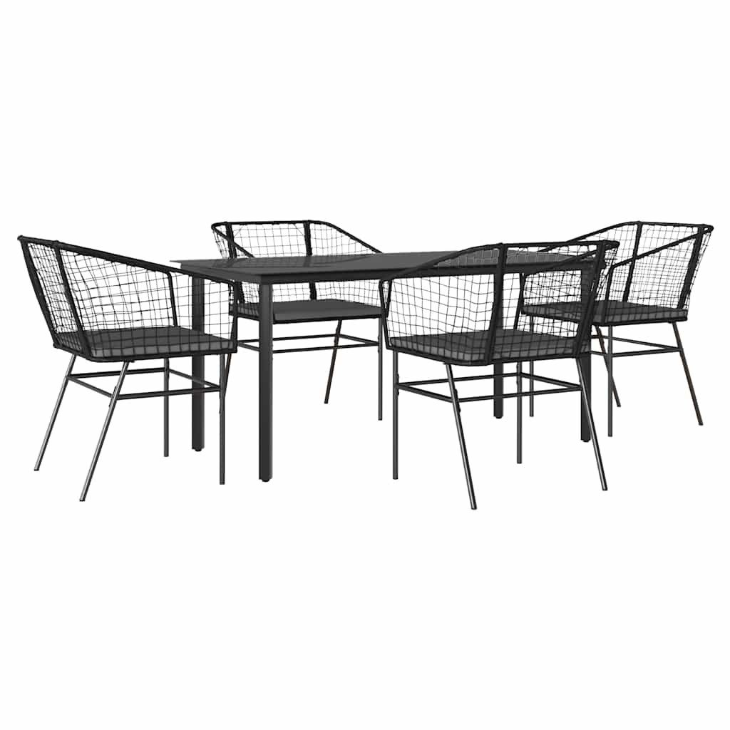 Garten-Essgruppe 5-tlg. Garten-Essgruppe mit Kissen Schwarz Poly Rattan Glas