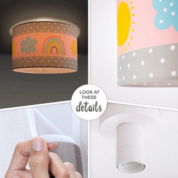 Paco Home Deckenleuchte Cosmo 962, ohne Leuchtmittel, Lampe Kinderzimmer Deckenlampe Regenbogen Sonne Rosa Grau Weiß E27