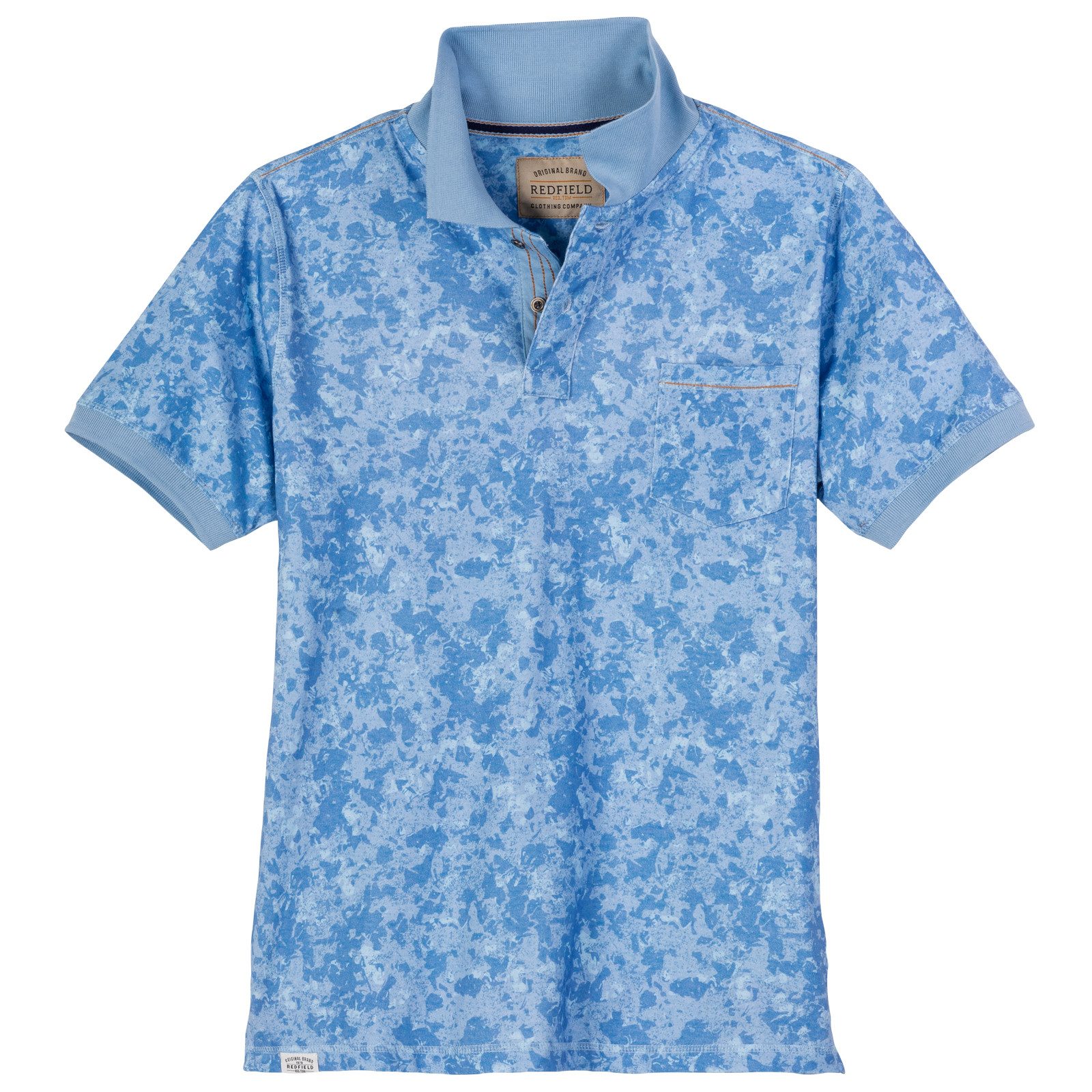 redfield Poloshirt Redfield Übergrößen Poloshirt hellblau gemustert