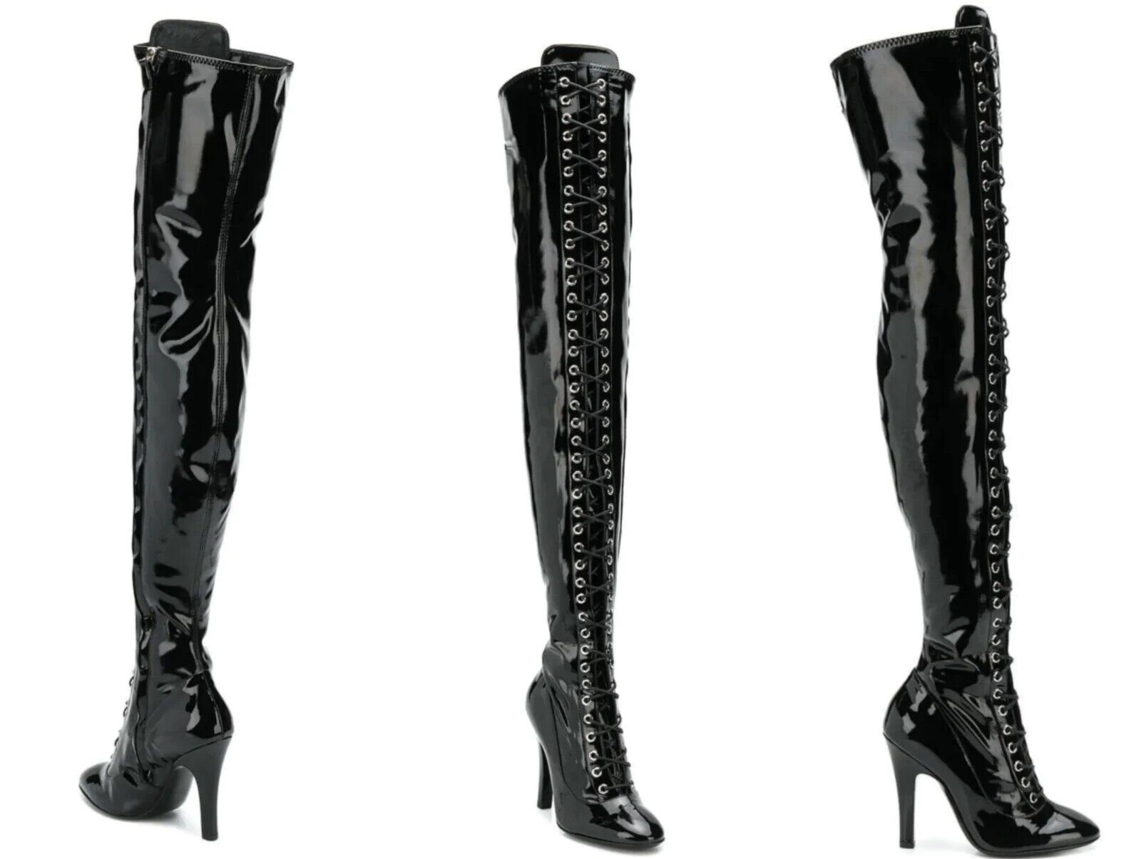 Moschino Latex Lace-up High Boots Over-the-knee Overkneestiefel