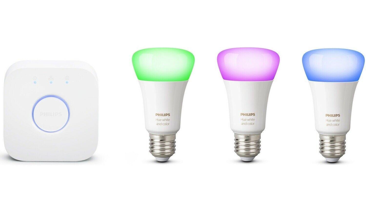 Philips Hue White and Color E27 Ambiance Starter Set 3 Lampen 1 Bluetooth  Bridge LED-Leuchtmittel, E27, 4 St.