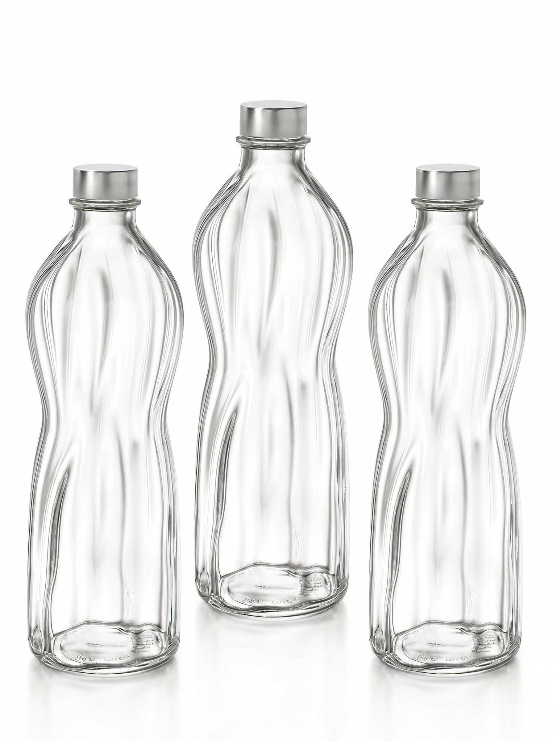 WestCraft Trinkflasche Bormioli Aqua Flasche 1L Weiß 1 Liter 3x Glasflasceh, Spülmaschinenfest, geeignet für Wasser, Saft, Limo, Kefir und Milch