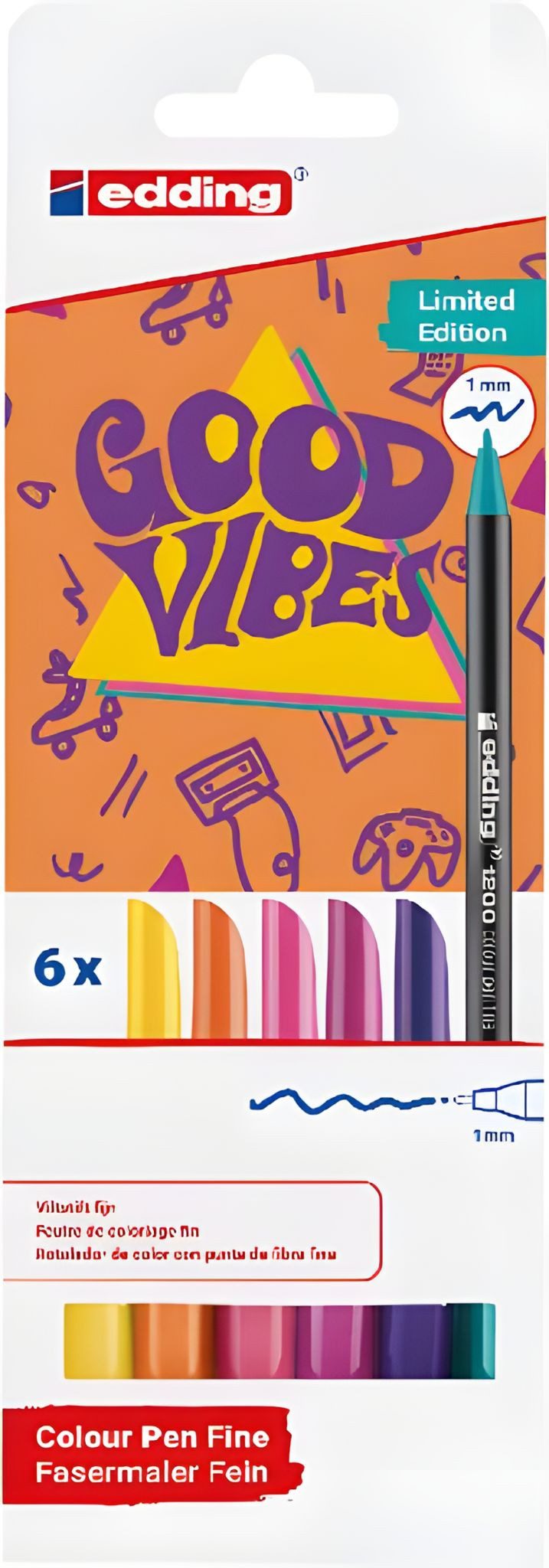 edding Malstift Edding Fasermaler fein 1200 6er-Set sortierte Good Vibes