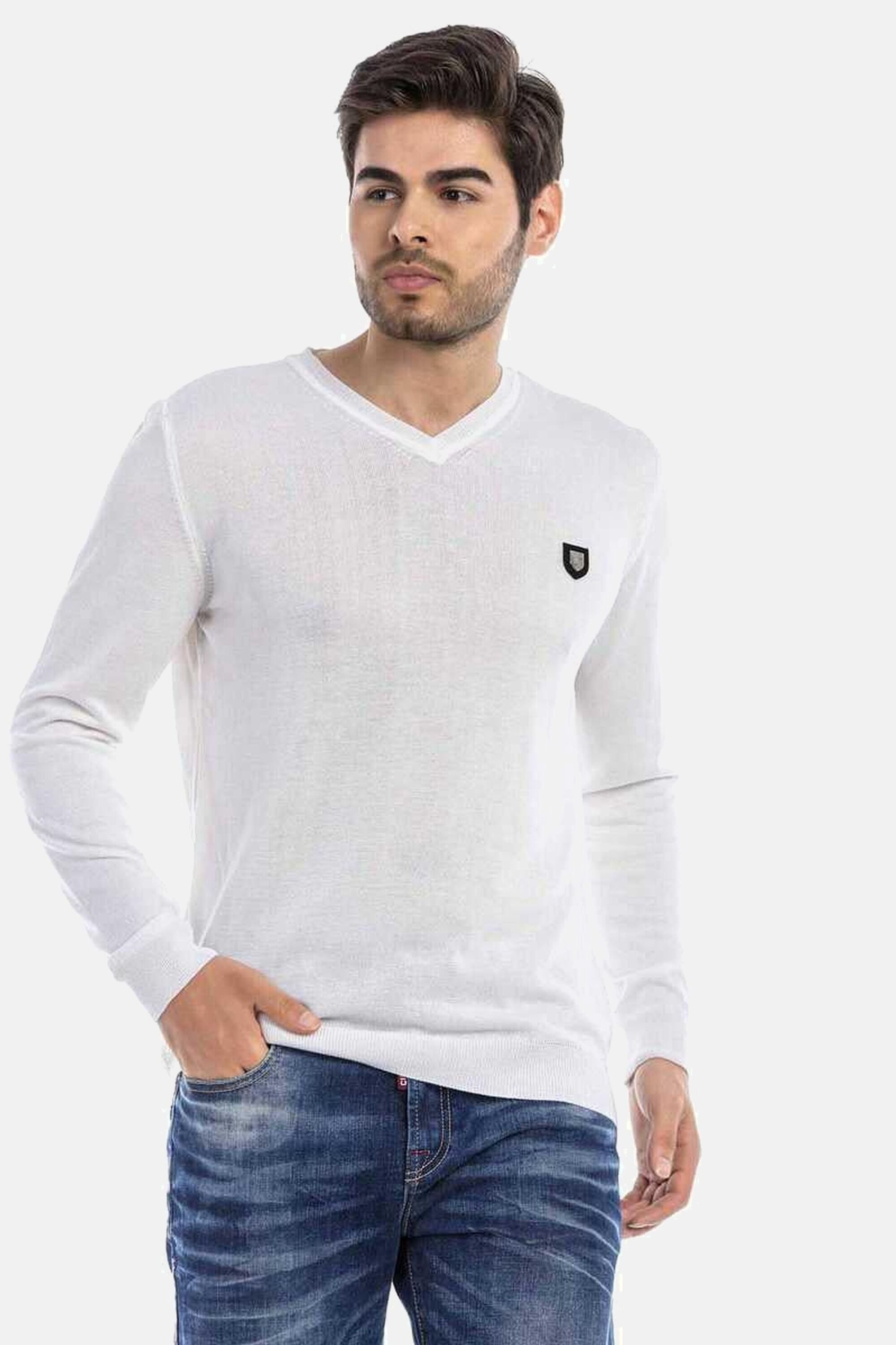 Cipo & Baxx V-Ausschnitt-Pullover Pullover (1-tlg) mit V-Ausschnitt, CP242