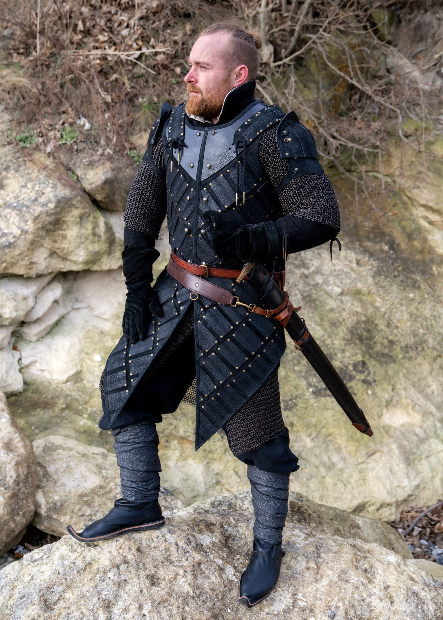 Epic Armoury Kostüm Woodsman LARP-Rüstung, Veloursleder, Schwarz, Gr. XS-S