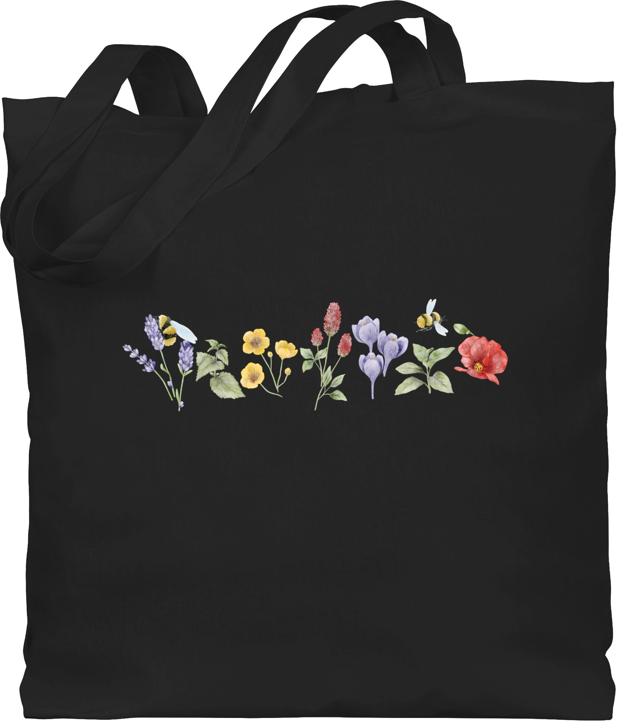 Shirtracer Umhängetasche Blumen Wiese Watercolor Aquarell, Bohemian Style Tasche 1 Schwarz