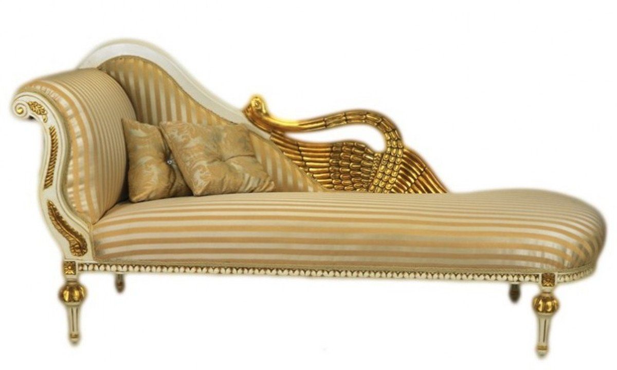 Casa Padrino Chaiselongue Barock Luxus Chaiselongue Antik Weiss / Gold - Golden Wings - Luxus Qualität