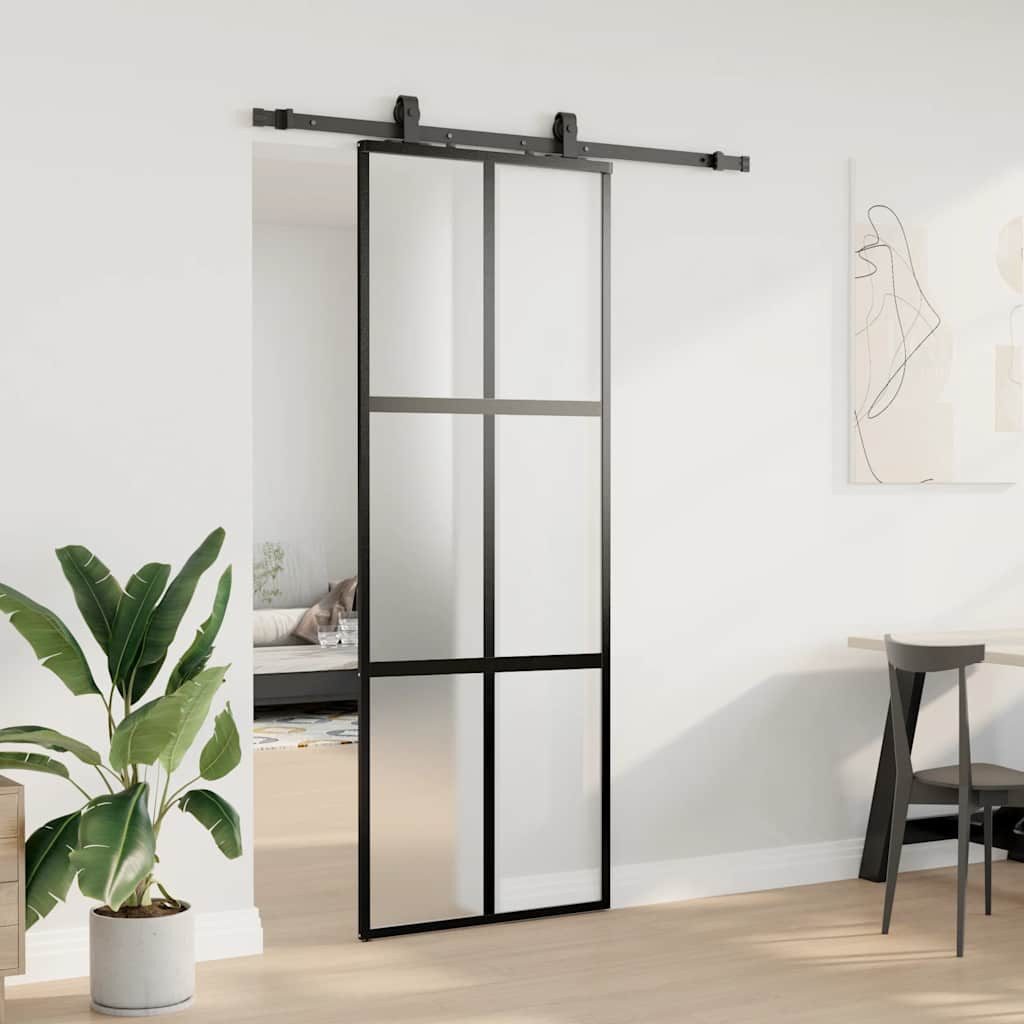 vidaXL Schiebetür, Schiebetür mit Beschlag Schwarz 76x205 cm Hartglas