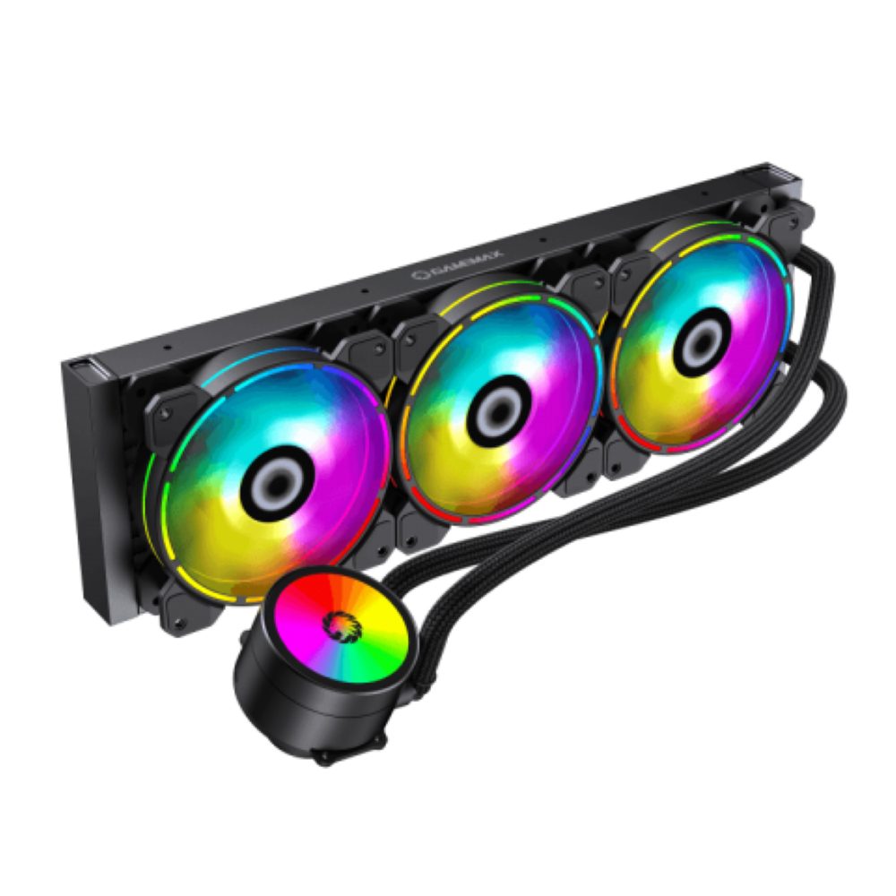 GAMEMAX Wasserkühlung IceChill 360 ARGB Beleuchtung, Aluminium, 3 Lüfter mit 71,60 CFM, Gleitlager ≤32,3 dBA