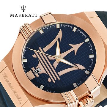 MASERATI Quarzuhr Maserati Herren Uhr Analog POTENZA, Herrenuhr rund, groß (ca. 40mm) Lederarmband, Made-In Italy