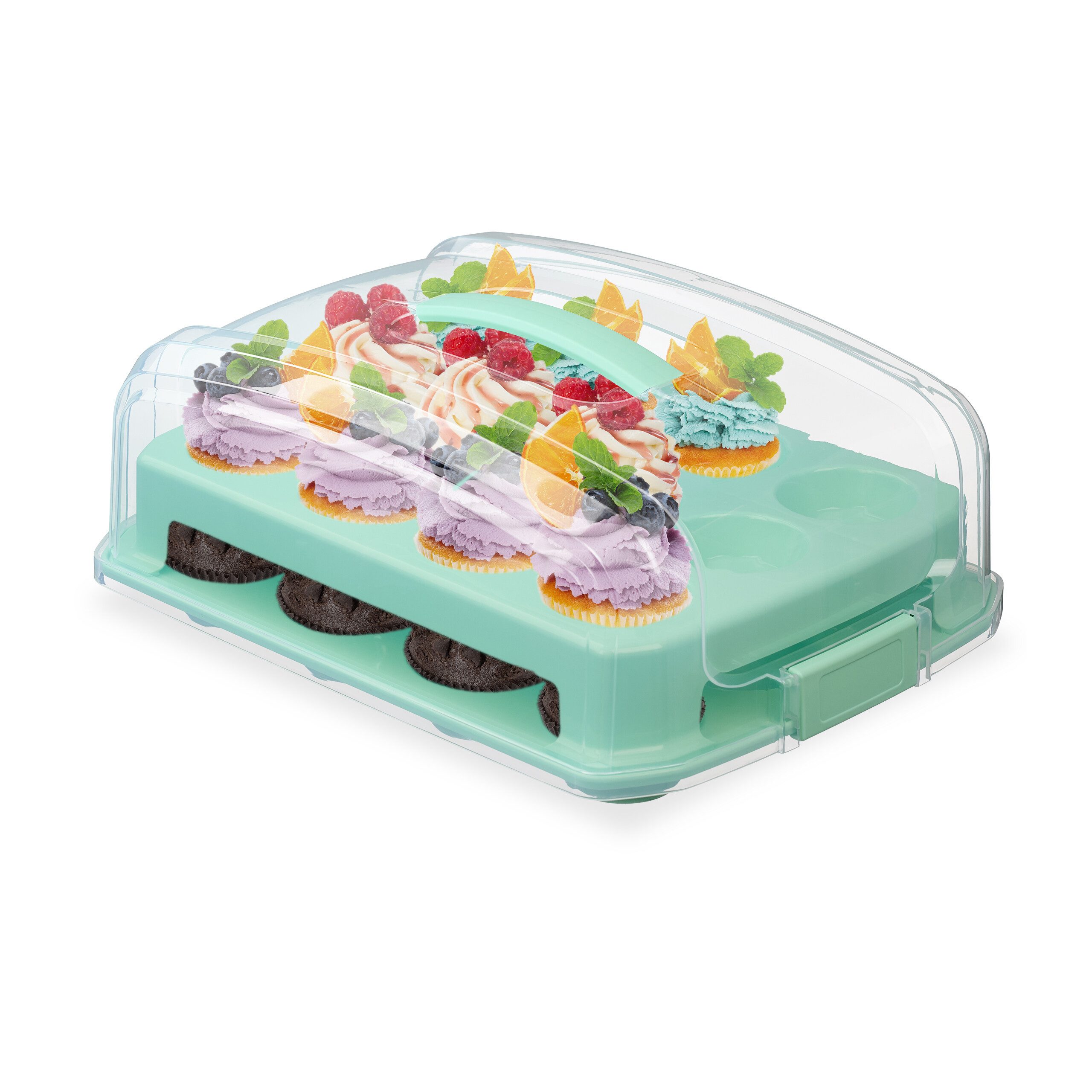 relaxdays Kuchentransportbox Muffin Transportbox für 24 Stück, Kunststoff, (24-tlg), Türkis