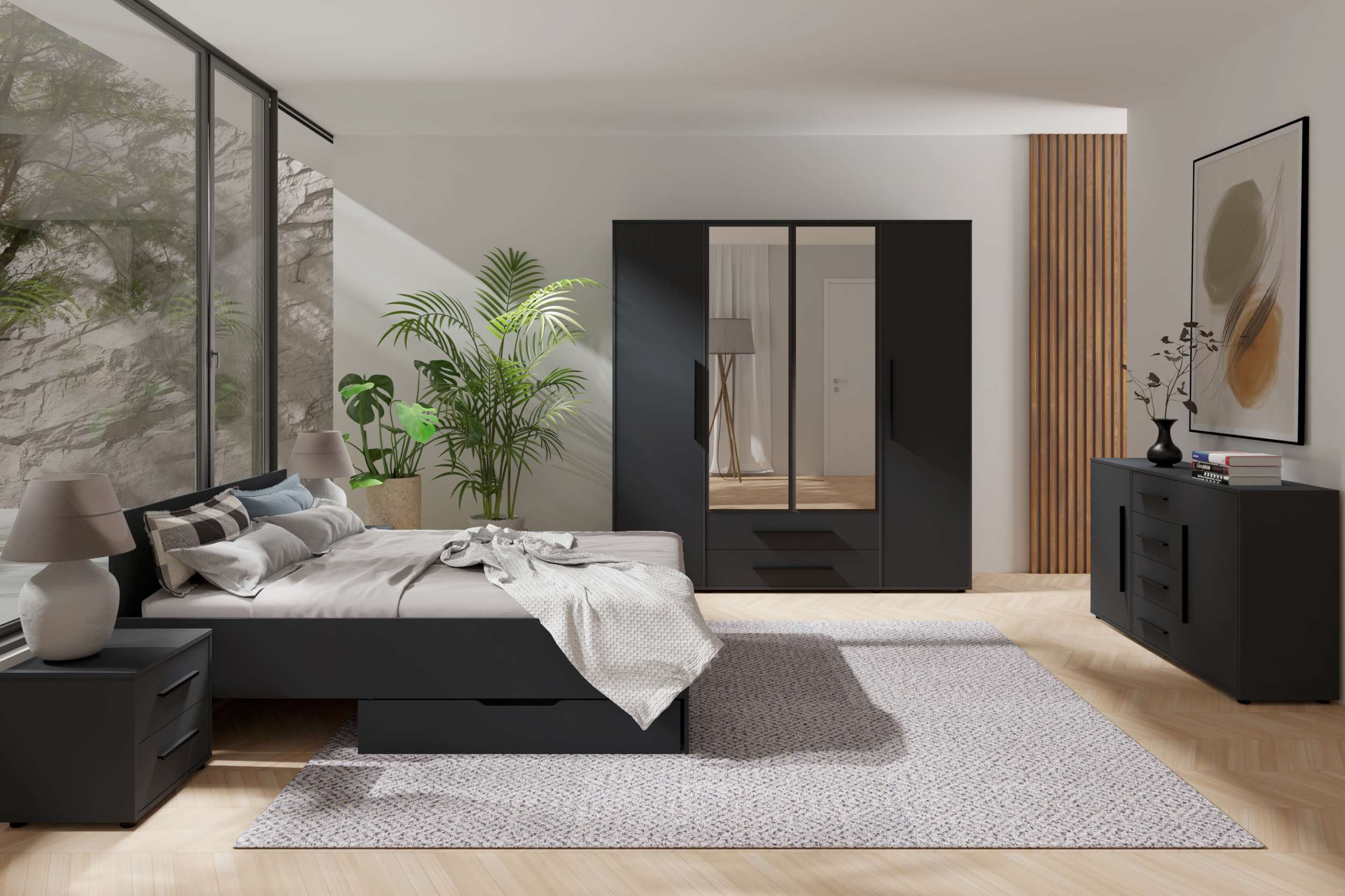 99rooms Nachttisch Maksikore (Nachtkommode, Nachttischschrank), Design, 2 Schubladen mit Kugelgleitschienen, ABS-Schutzkanten