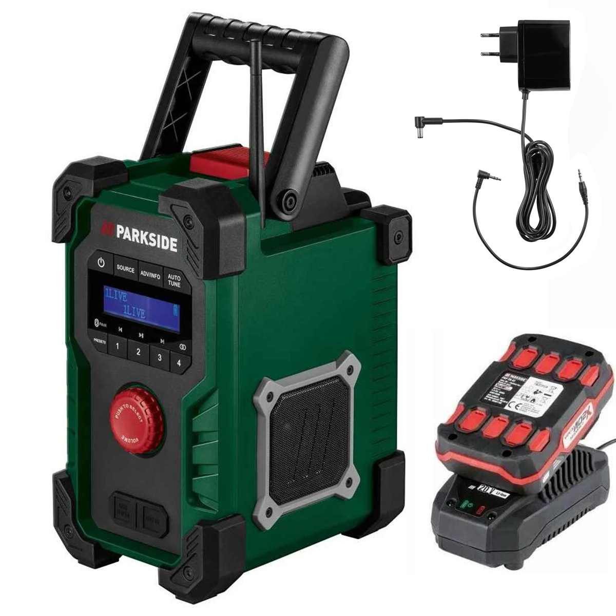 Parkside PARKSIDE DAB Akku-Baustellen Radio PBR 20-Li USB, Akku 2.0 Ah, 20V Baustellenradio