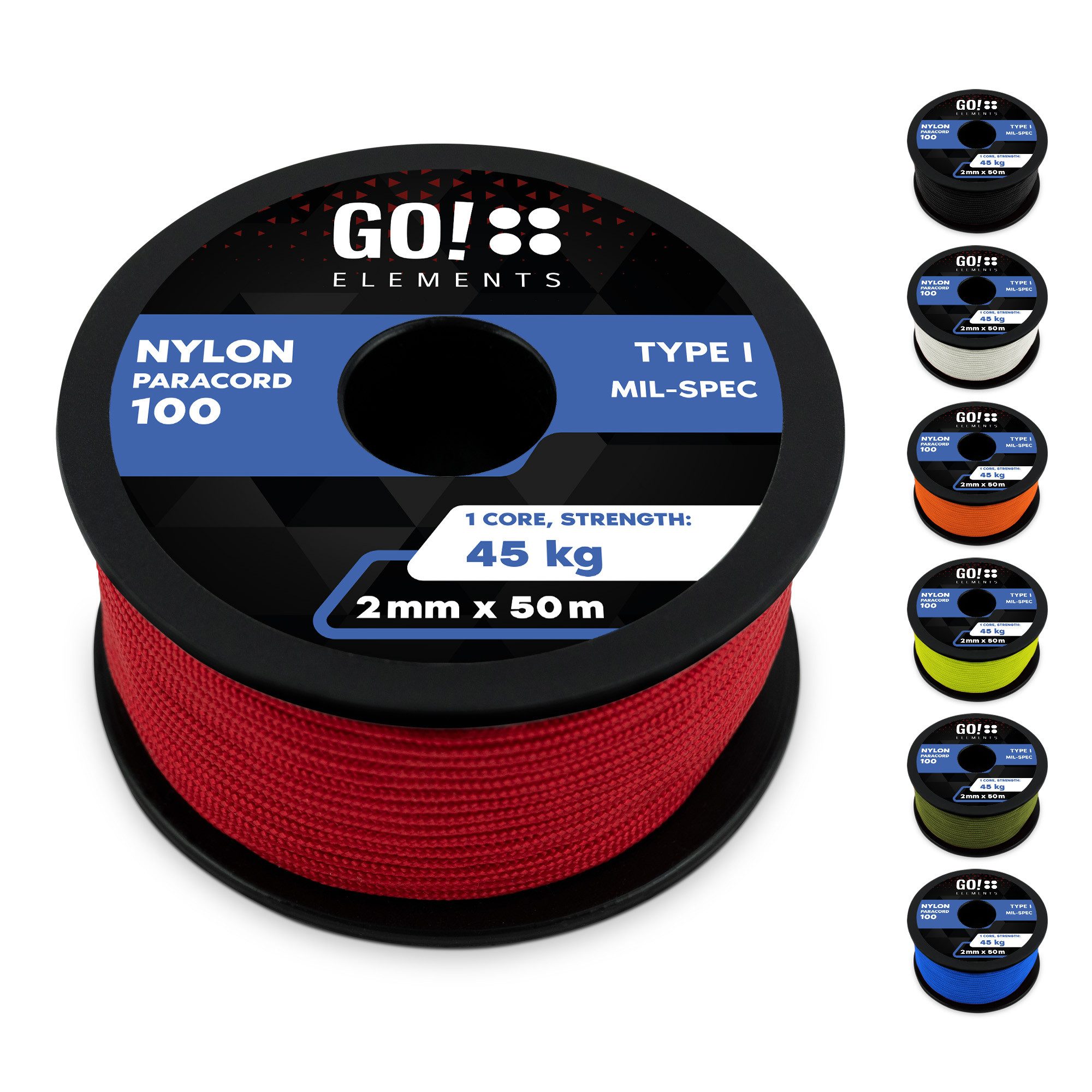 GO!elements Paracord 100 - 2mm Seil, Paracord 100 aus reißfester Nylonschnur