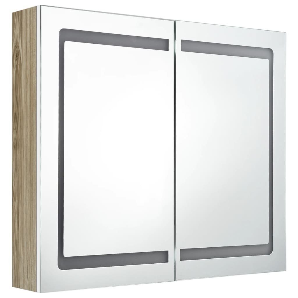 Weiß Eichen-Optik Eichefarben 80x12x68 vidaXL fürs Bad cm Weiß und (1-St) und LED-Spiegelschrank Badezimmerspiegelschrank