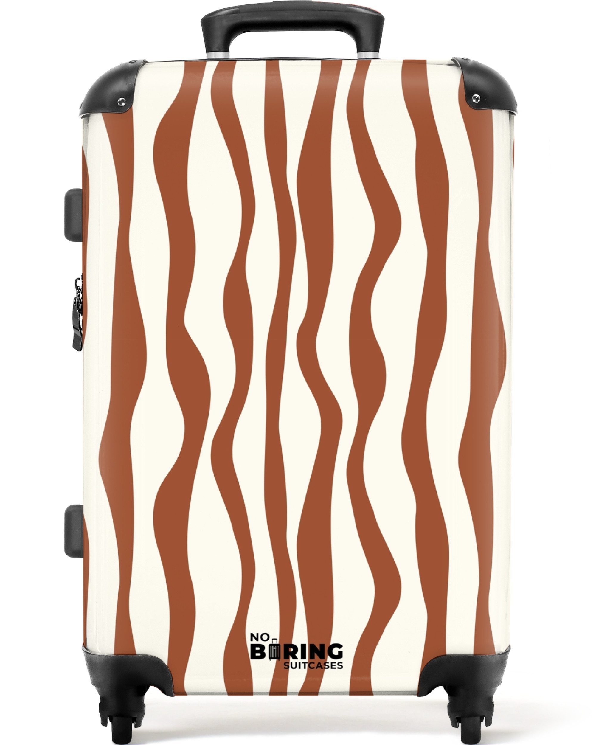 NoBoringSuitcases.com© Hartschalen-Trolley Braun mit weißen Wellenlinien günstig online kaufen
