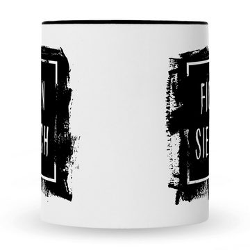 GRAVURZEILE Tasse mit Spruch - "Ficken Sie sich", Keramik, Farbe: Schwarz & Weiß