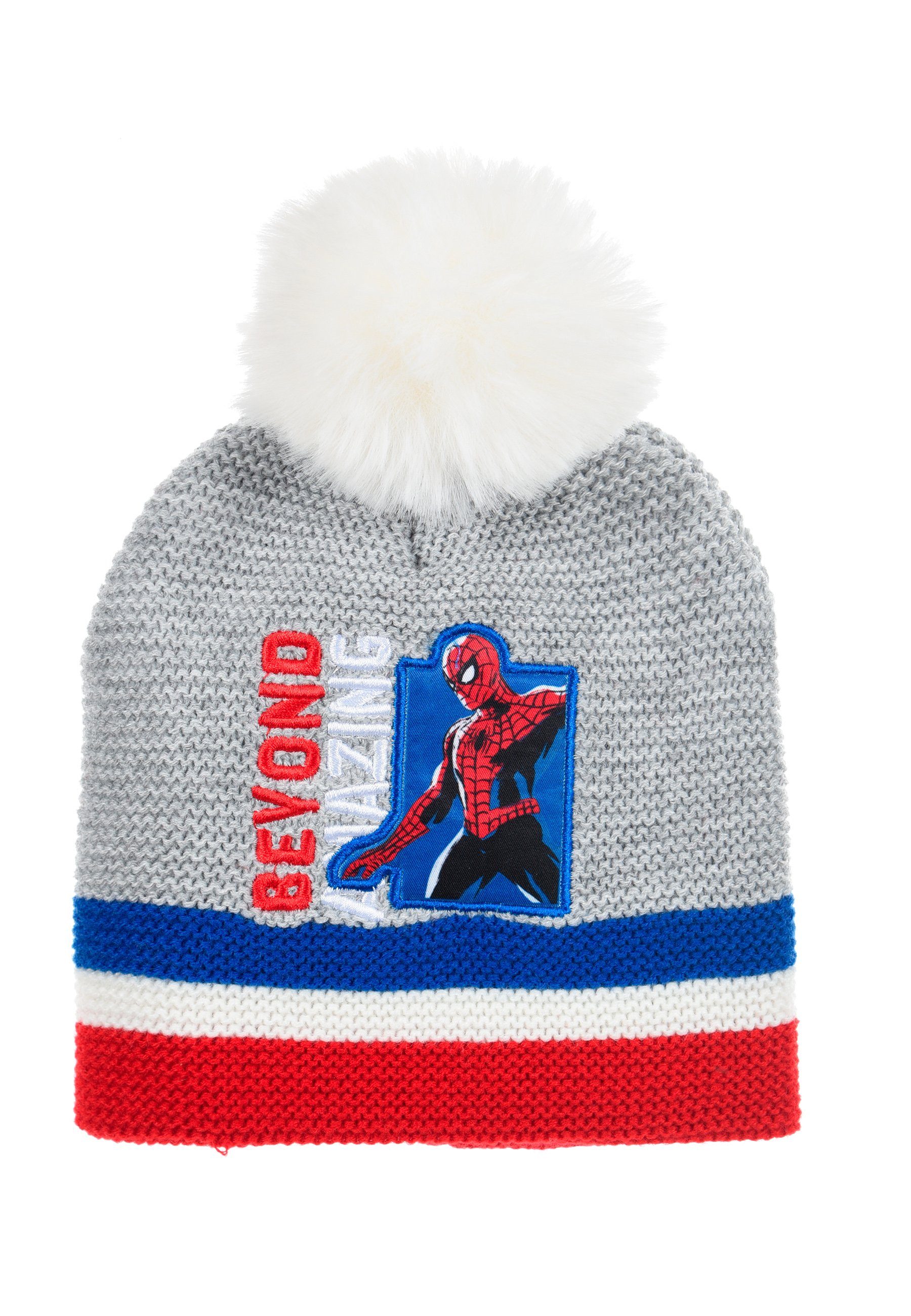 Spiderman Bommelmütze Kinder Jungen Strickmützte Winter-Bommel-Mütze Grau