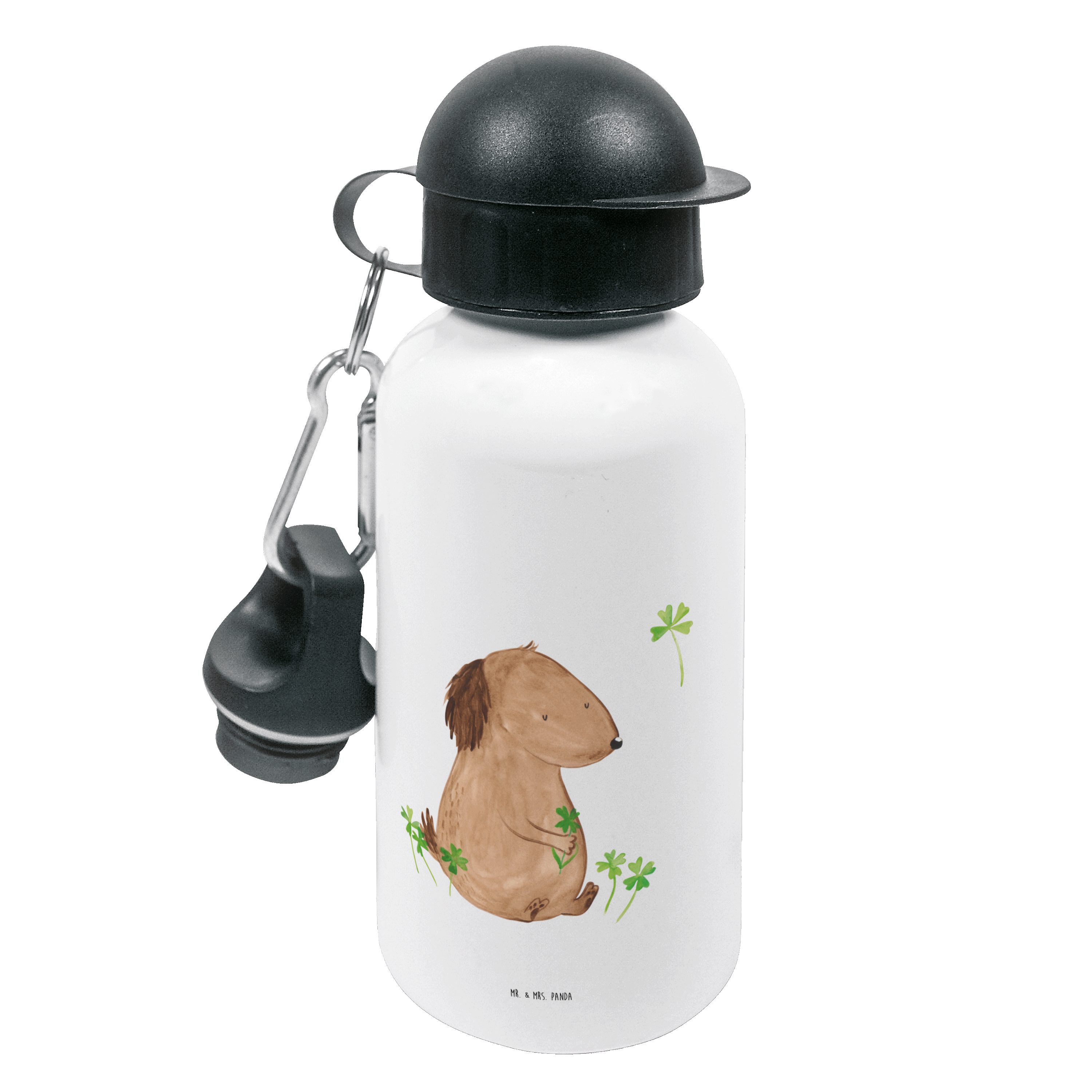 Mr. & Mrs. Panda Trinkflasche Hund Kleeblatt - Weiß - Geschenk, flauschig, Kinder Trinkflasche, Kin