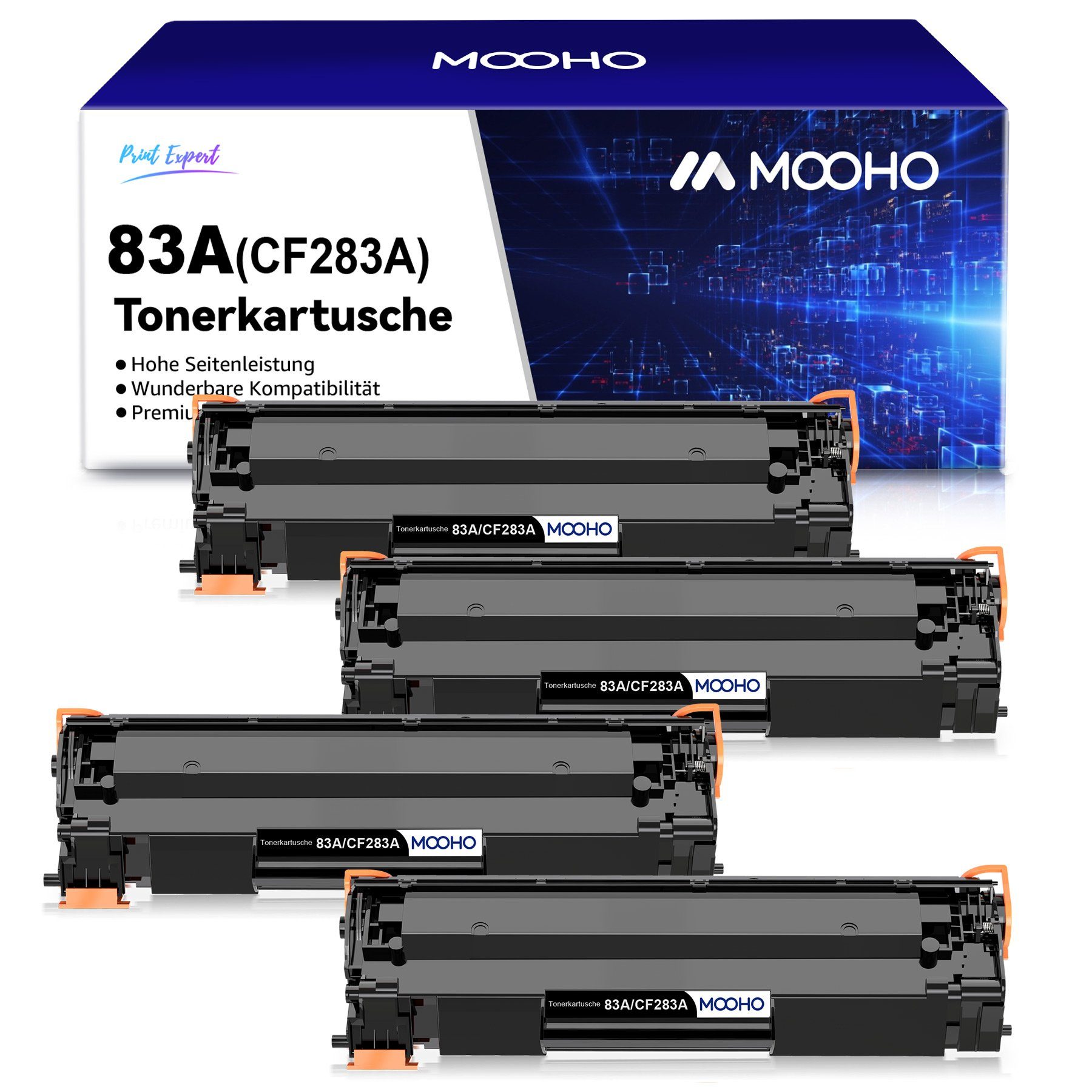MOOHO Tonerpatrone für HP 283A CF283A 83A CF283 10-St MFP M127fw M201dw, (4-St) 4x Schwarz