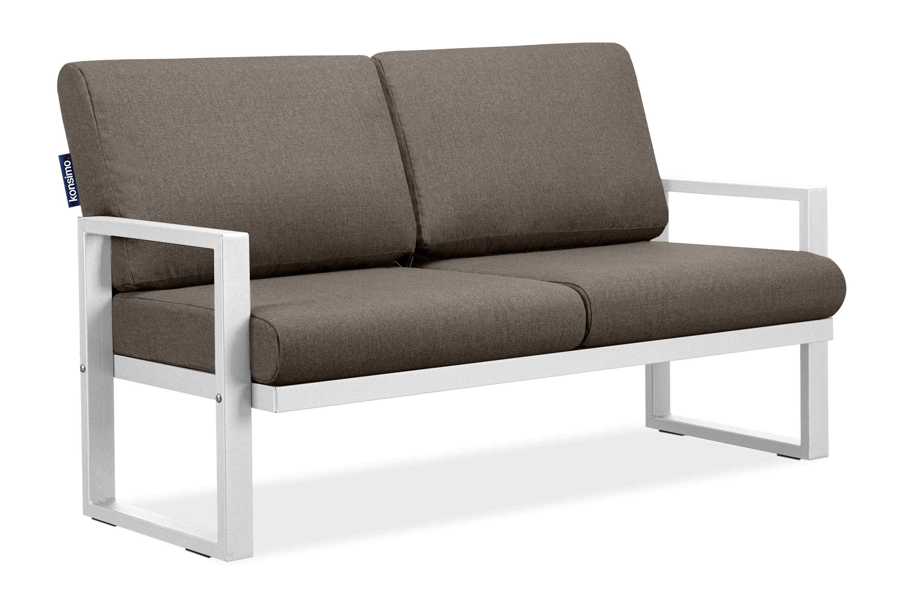 KONSIMO® Loungesofa FRENA Gartensofa 2-Sitzer, hergestellt in der EU, 1x Gartensofa, Maße: 130x65x60 cm, UV-Beständigkeit, rostbeständig, schmutzabweisende Eigenschaften