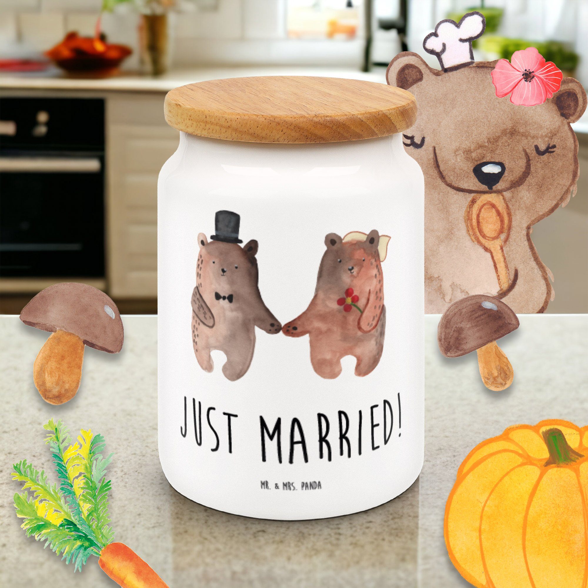 Heirat Keksdose, Verheiratet, (1-tlg) & Geschenk, Vorratsdose Vorratsdose, Mrs. Weiß Bär - - Keramik, Panda Bär Mr.
