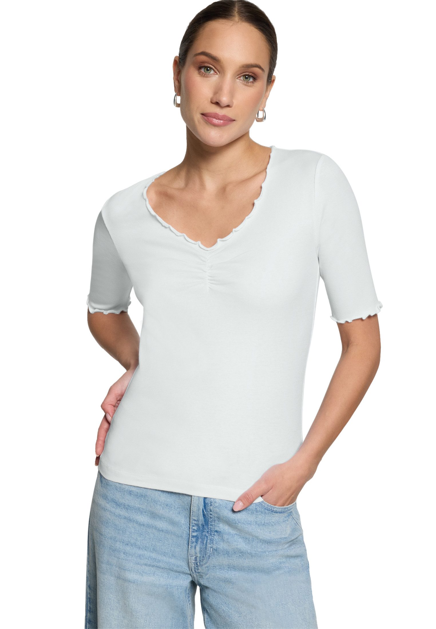 Zero Kurzarmshirt Damen mit Raffung (1-tlg) Raffung