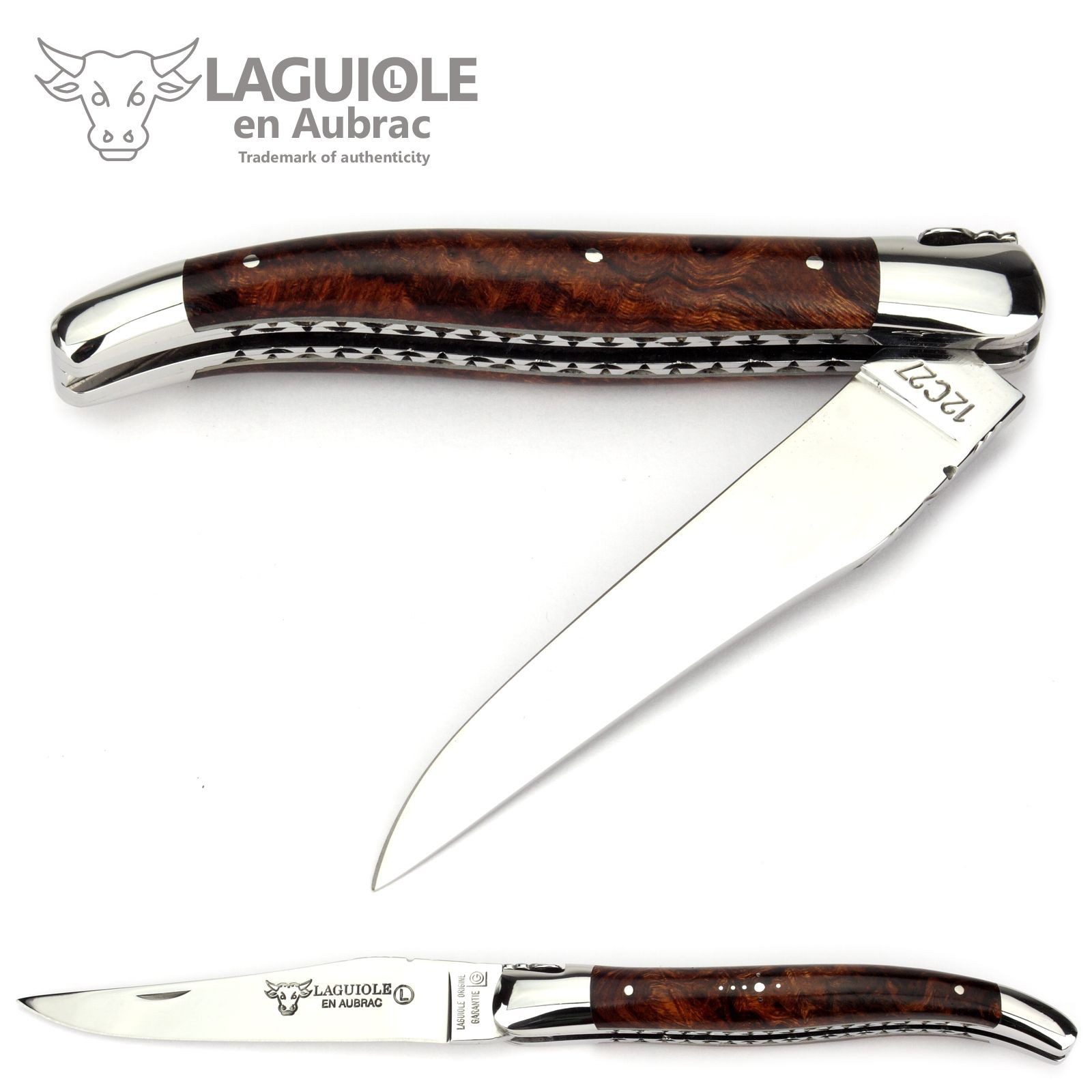 Laguiole en Aubrac Taschenmesser L0712WCIF, Griff 12cm Eisenholz - Doppelplatine - Stahl glänzend