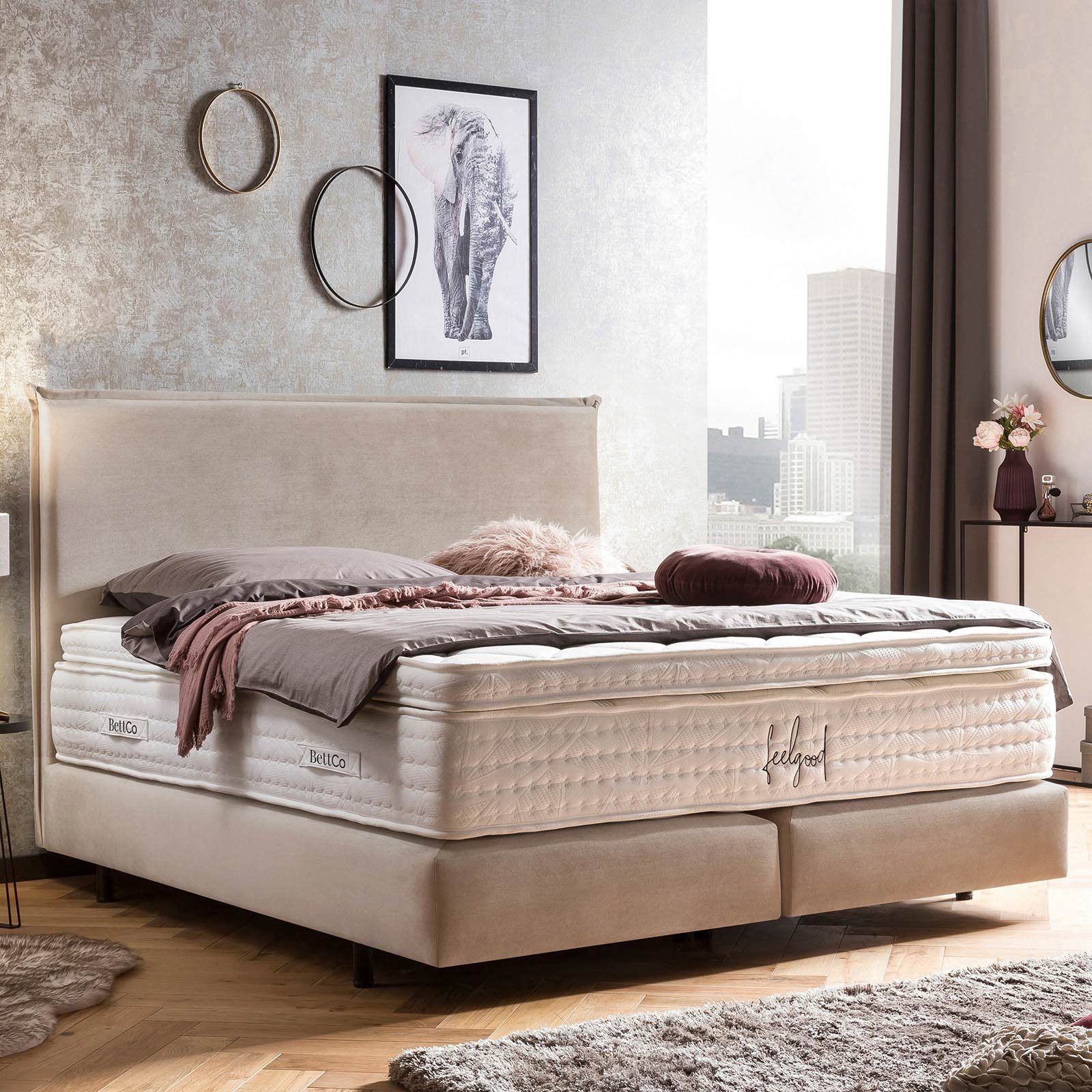 BettCo Boxspringbett London (in Beige Samt, günstig online kaufen