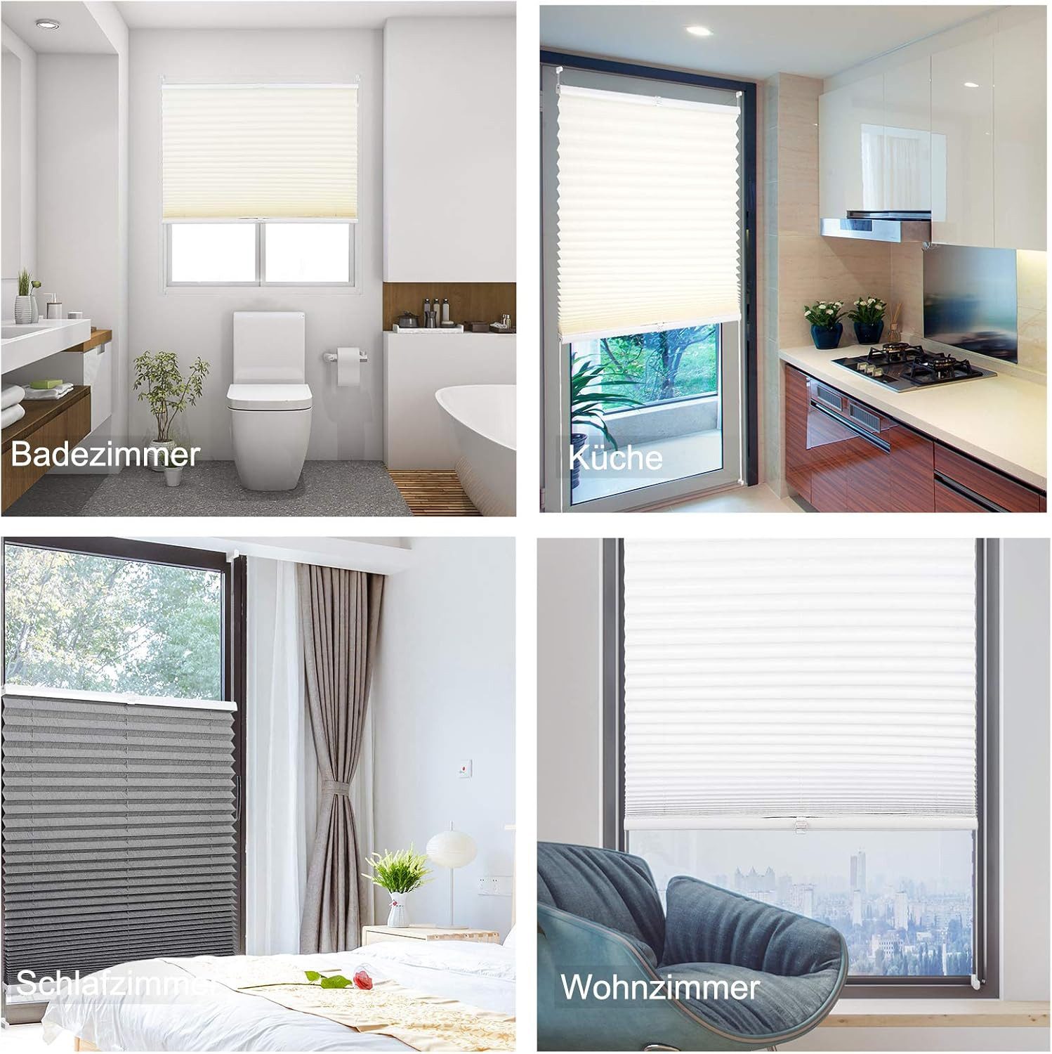 Woltu Plissee, Rolle mit Klemmfix in Crushed Optik creme