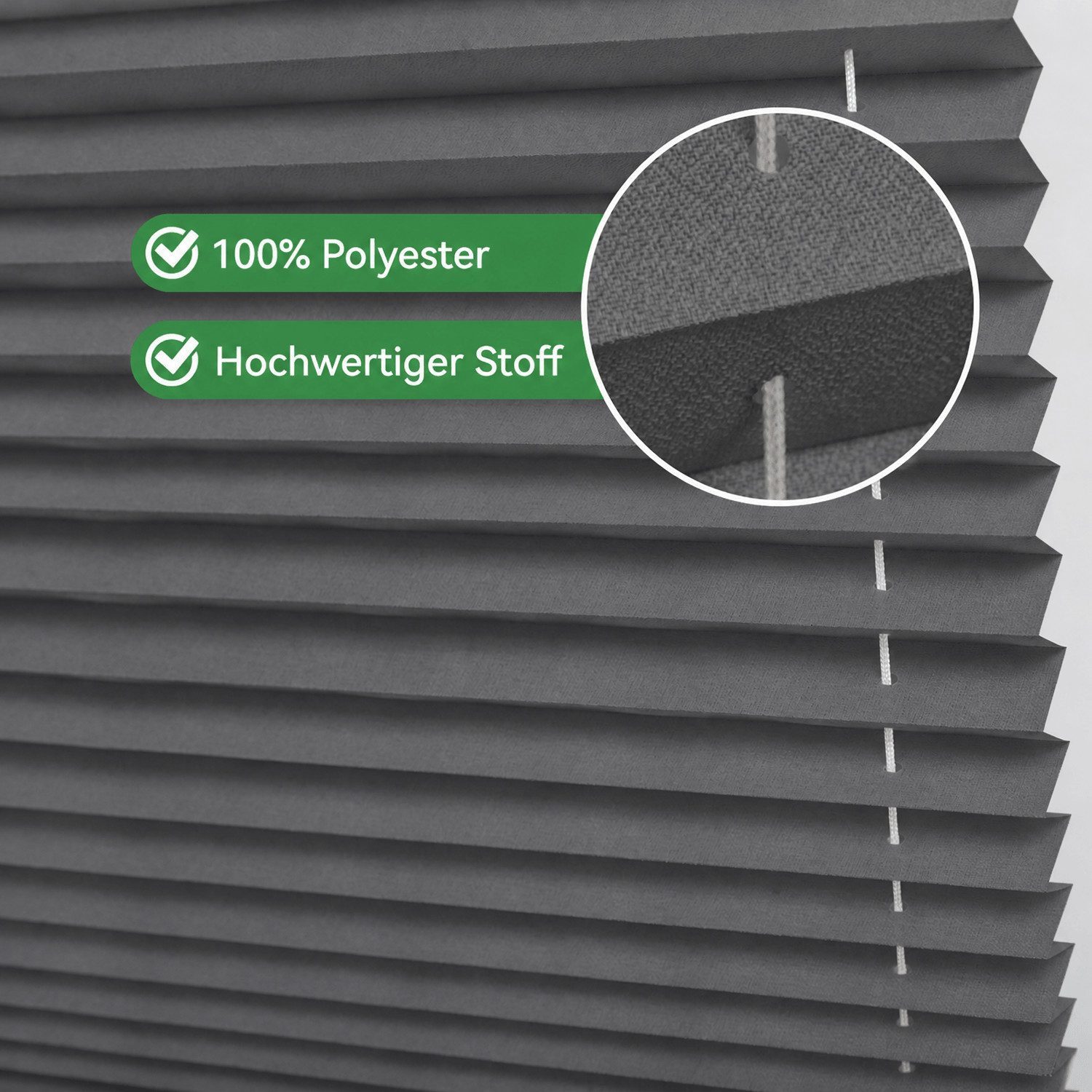 OUBO Plissee Faltrollo Ohne Bohren, Lichtschutz, Klemmträger,Easyfix, Lichtschutz, verspannt, Klemmfix, Jalousie für Fenster & Tür