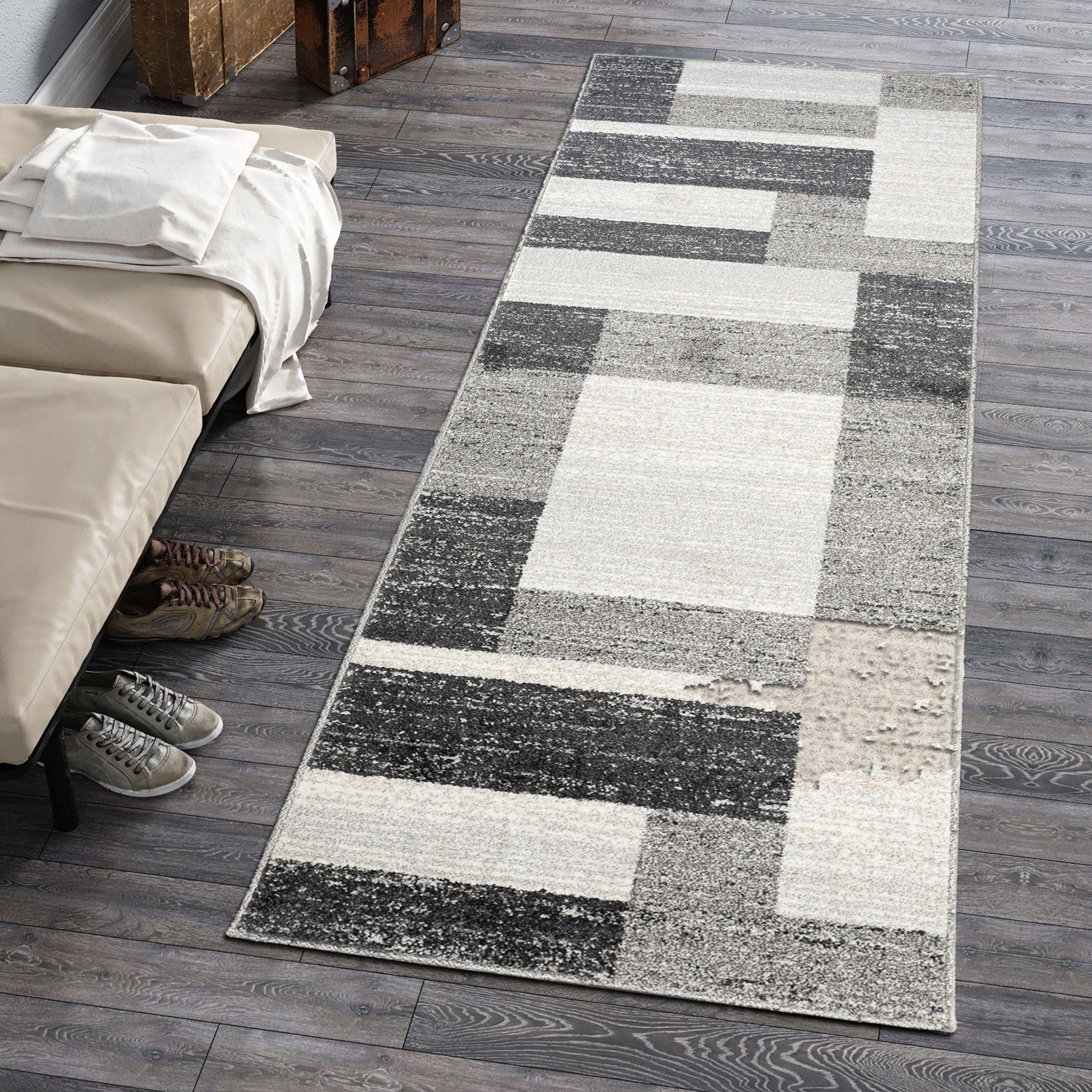 Mazovia Läufer Läufer Flurläufer Modern für Vorzimmer, Küche - Grau, 80 x 100 cm, Kurzflor, Meterware, Höhe 10 mm