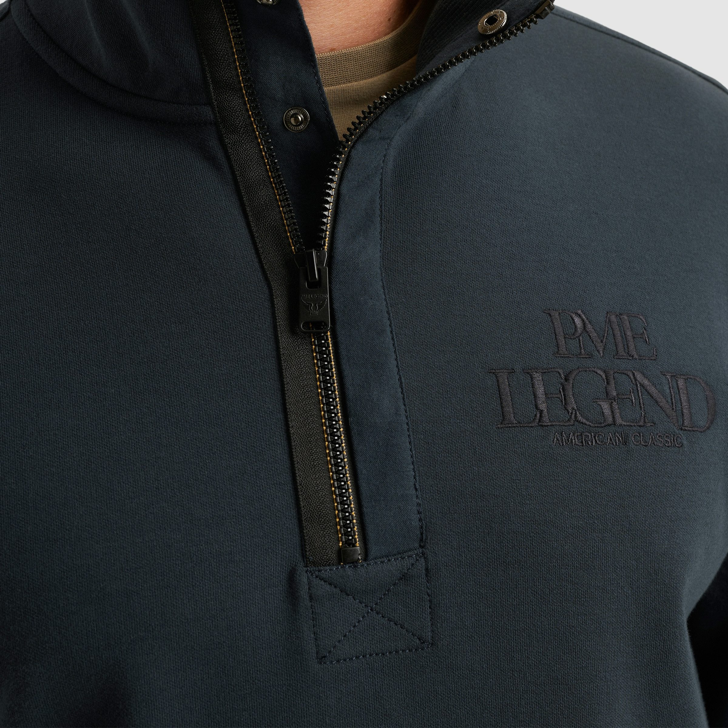 PME LEGEND Sweater mit Logo-Stickerei und Troyer-Kragen mit Reißverschluss