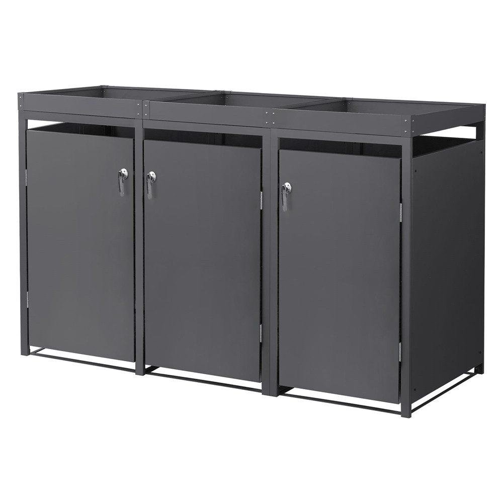 ML-DESIGN Mülltonnenbox Müllbox aus Stahl wetterfeste Mülltonnen Verkleidung Mülltonnengarage, Mülltonnencontainer mit Pflanzdach für 3 Tonnen 120 oder 240 Liter