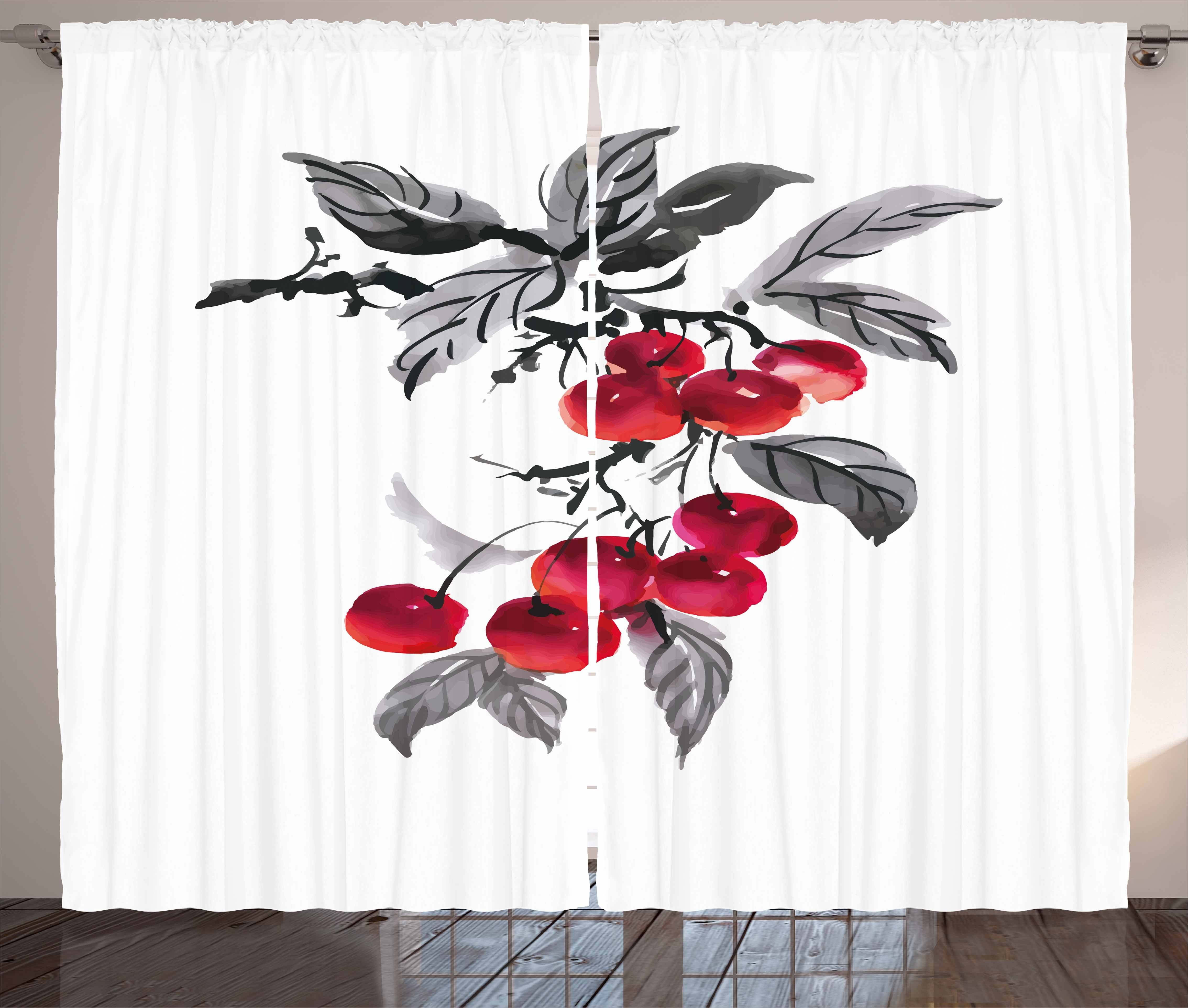 Gardine Schlafzimmer Kräuselband Vorhang mit Schlaufen und Haken, Abakuhaus, Eberesche Zweig der Rowan Kunstwerk