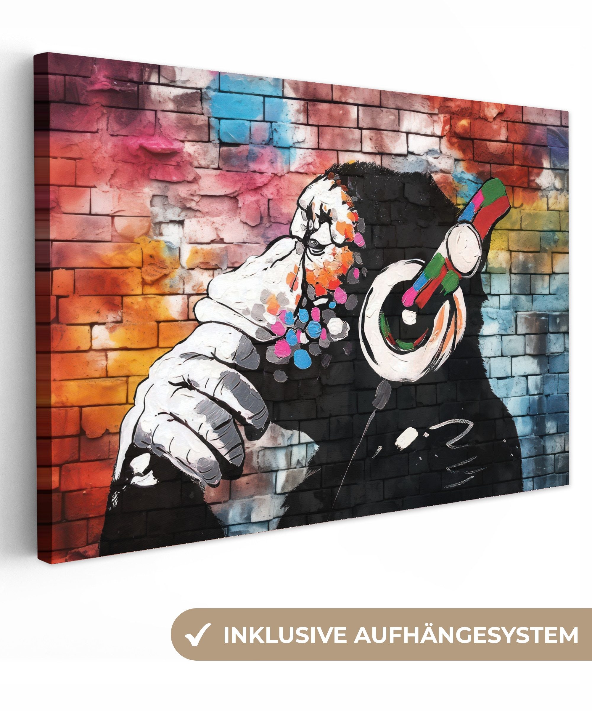 OneMillionCanvasses® Leinwandbild Graffiti - Affe - Bunt - Kopfhörer - Kuns günstig online kaufen