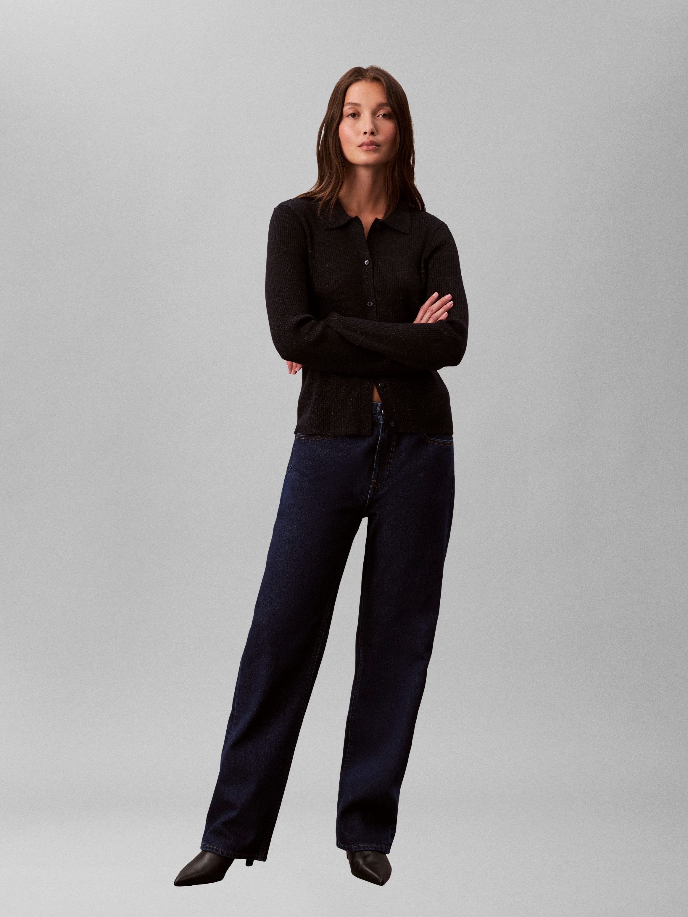 Calvin Klein Jeans Strickjacke Regular fit mit Glitzer und Rundhalsausschnitt