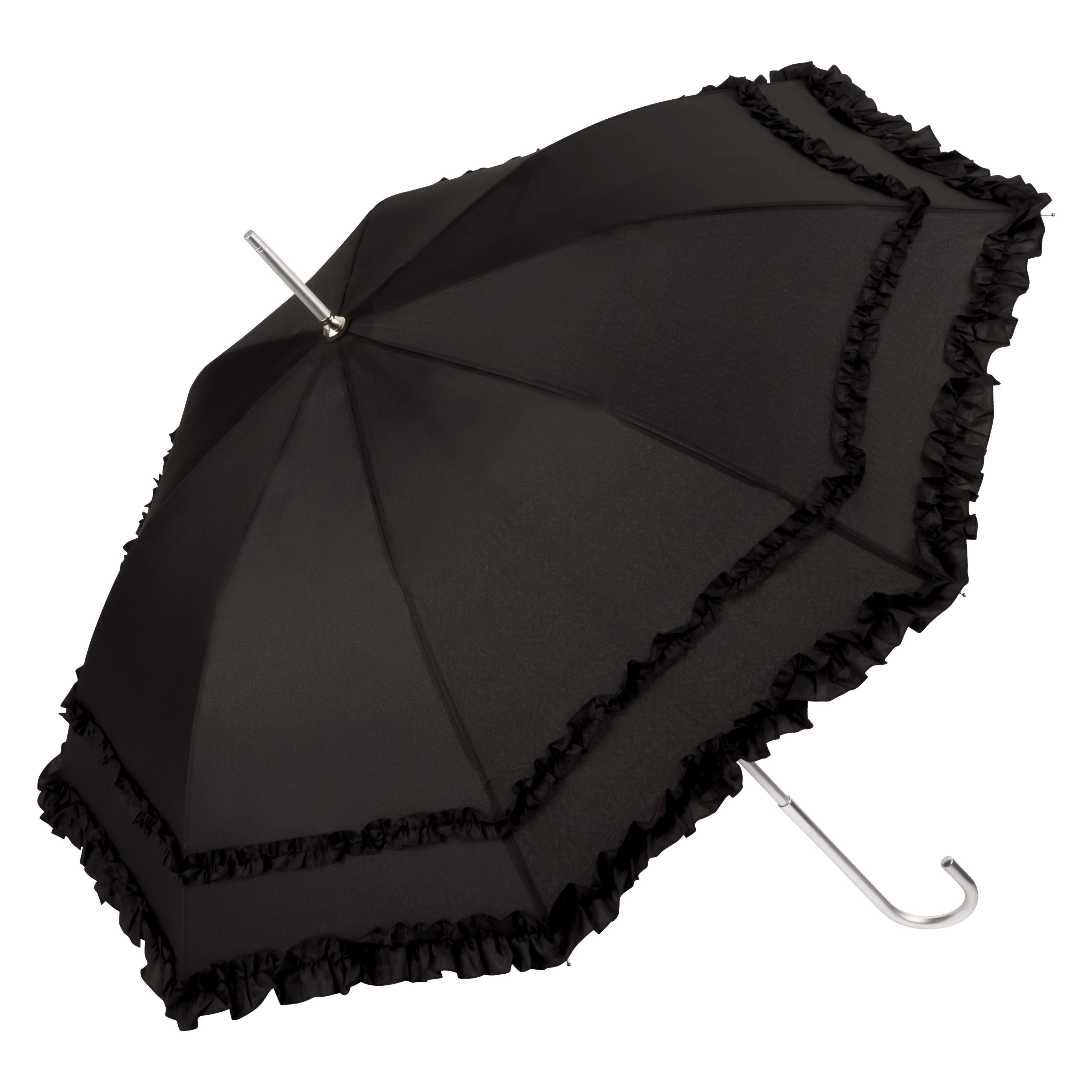 von Lilienfeld Stockregenschirm Regenschirm Sonnenschirm Hochzeitsschirm Mary, zwei Rüschenkanten schwarz