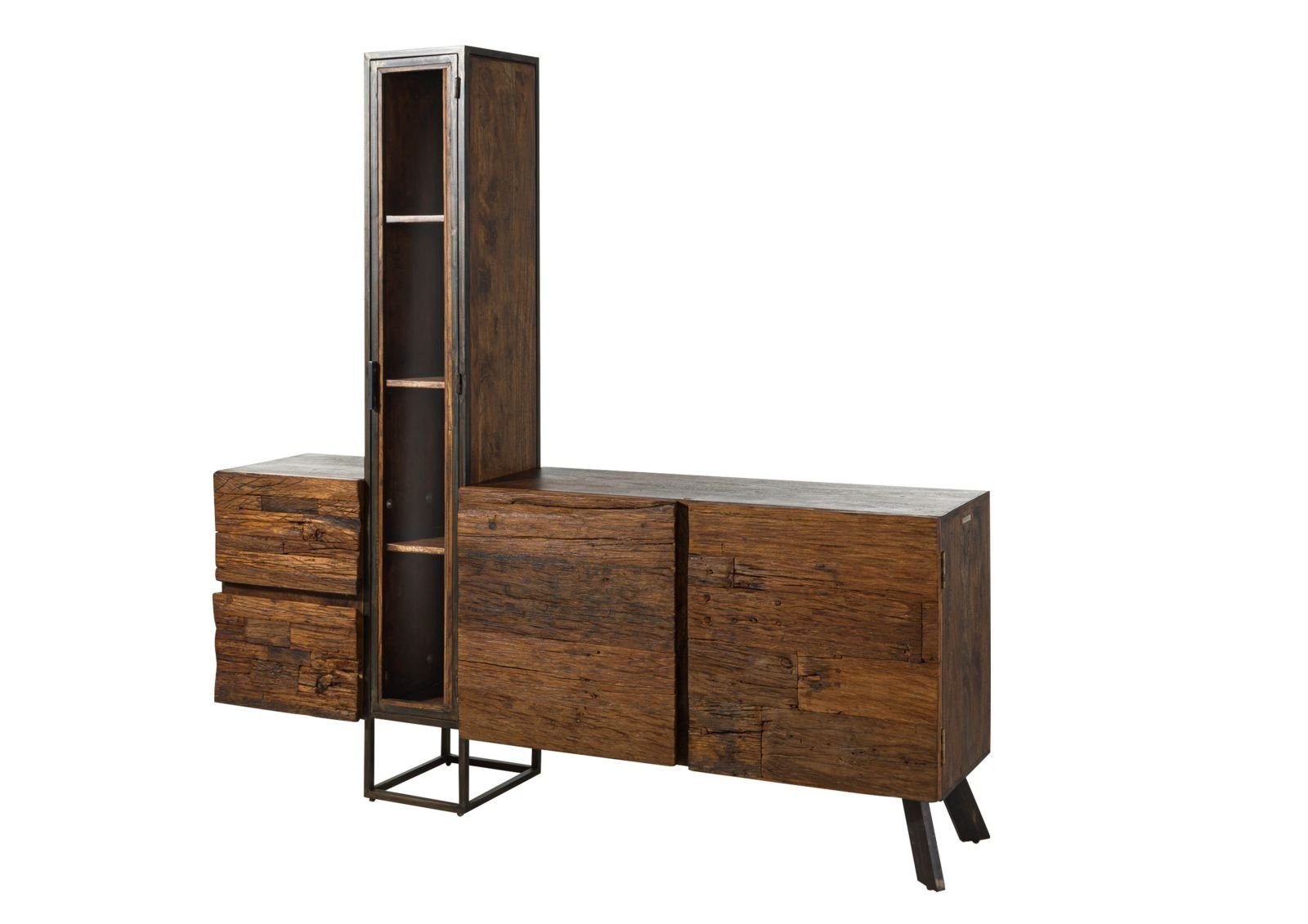 Massivmoebel24 Wohnwand, (Wohnwand Akazie / Altholz 193x38x185 braun lackiert CITY #07), Wohnwand Akazie / Altholz 193x38x185 braun lackiert CITY #07