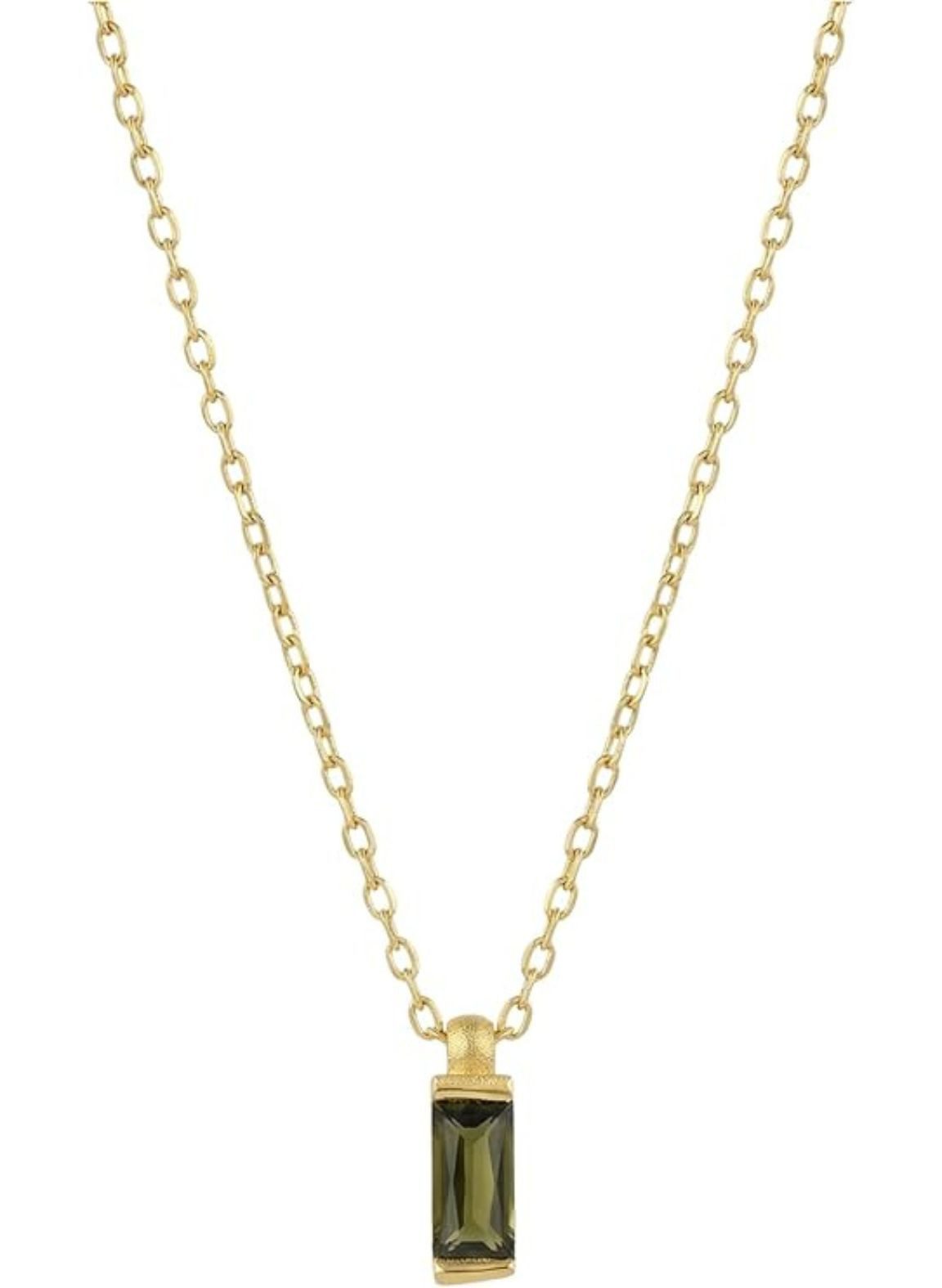 Einzelstück Charm-Kette Halskette grünem Stein 925 Sterling Silber