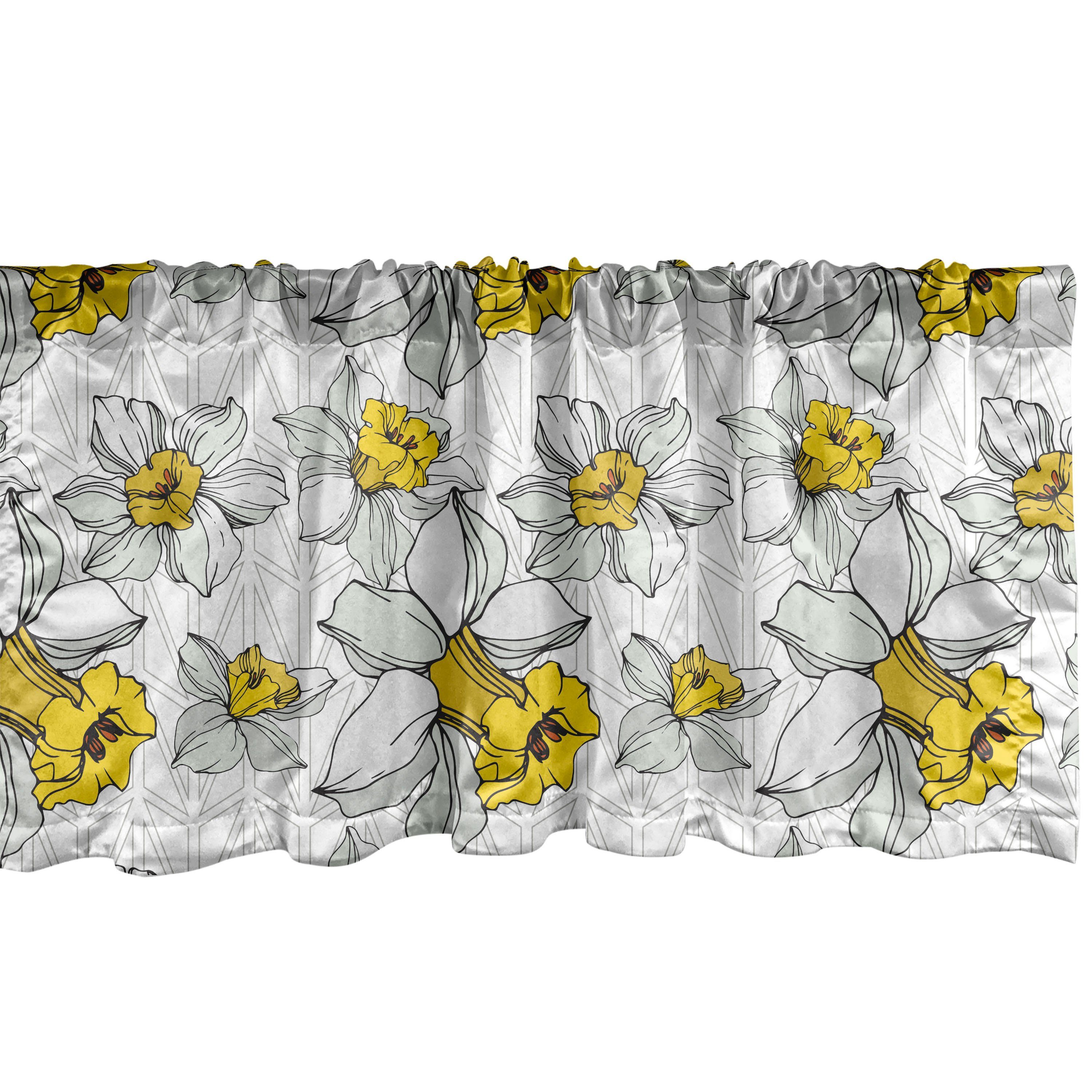 Scheibengardine Vorhang Volant für Küche Schlafzimmer Dekor mit Stangentasche, Abakuhaus, Microfaser, Floral Gelb Blooming Narcissus
