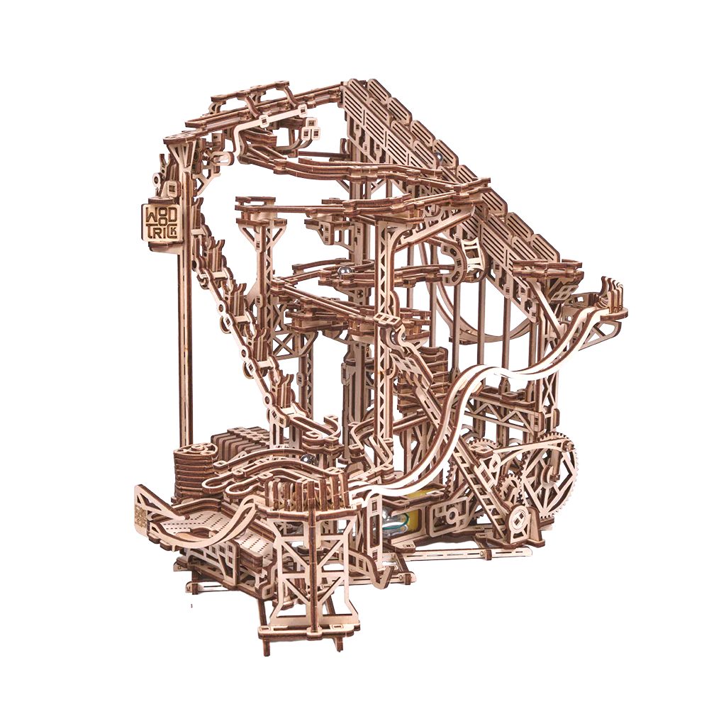 WoodTrick Puzzle WoodTrick Spiral Murmelbahn - Elektrisch Mechanisches Holzpuzzle, 558 Puzzleteile