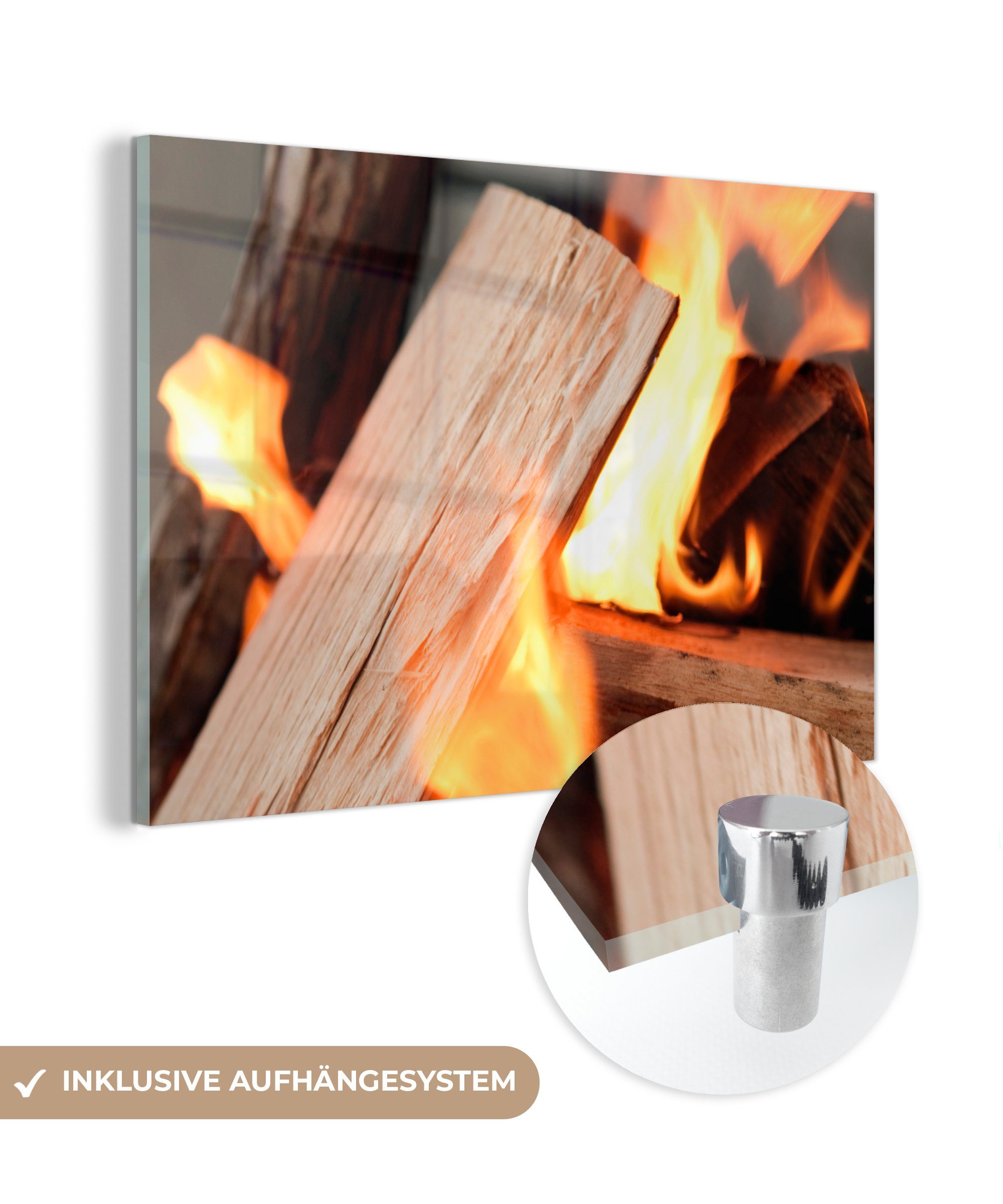 MuchoWow Acrylglasbild Holzverbrennung am offenen Feuer, (1 St), Acrylglasbilder Wohnzimmer & Schlafzimmer