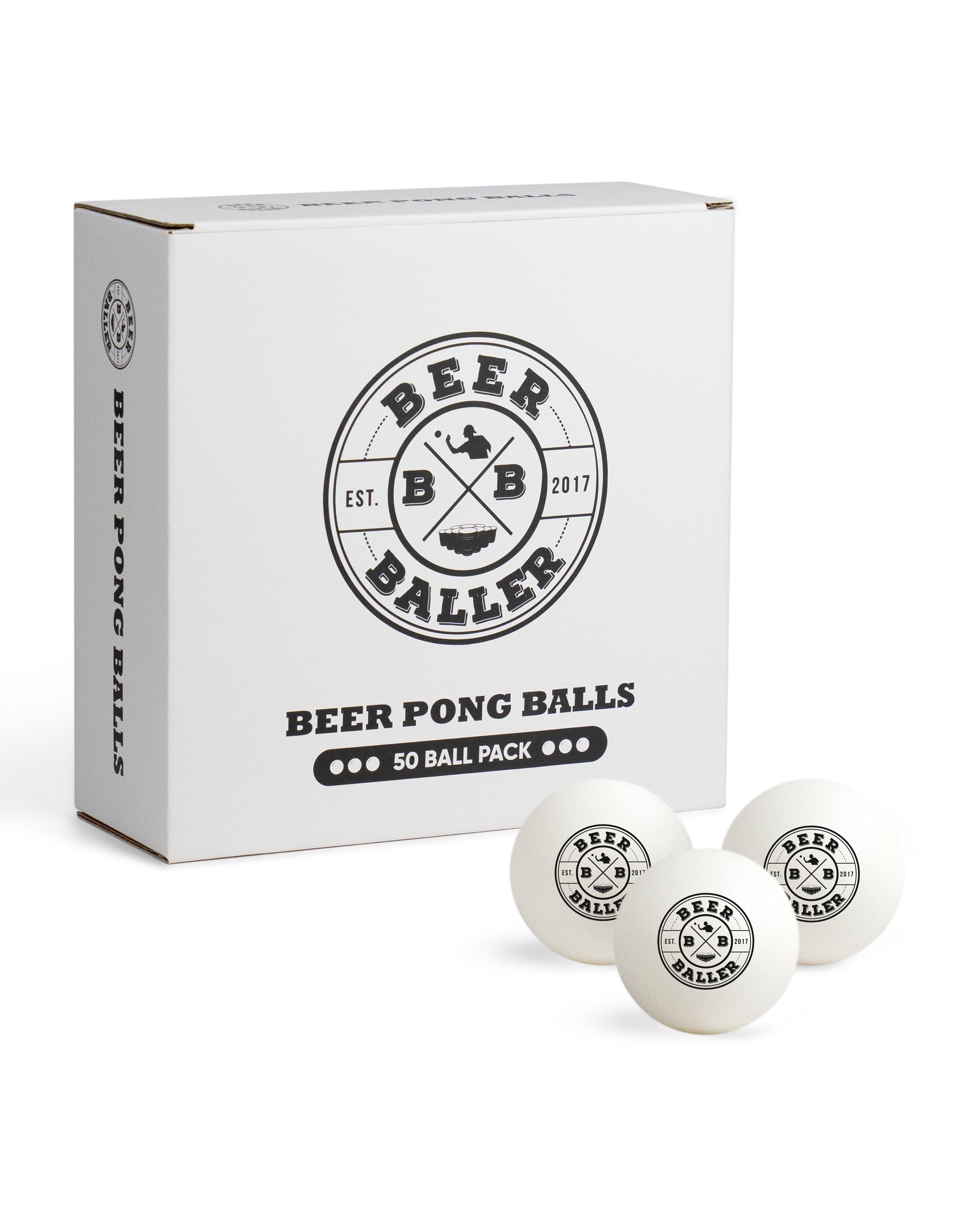 BeerBaller Tischtennisball BeerBaller® Beer Pong Bälle - 50 hochwertige, weiße Tischtennisbälle (Packung, 50er Pack), Optimiert für Beer Pong und Rage Cage