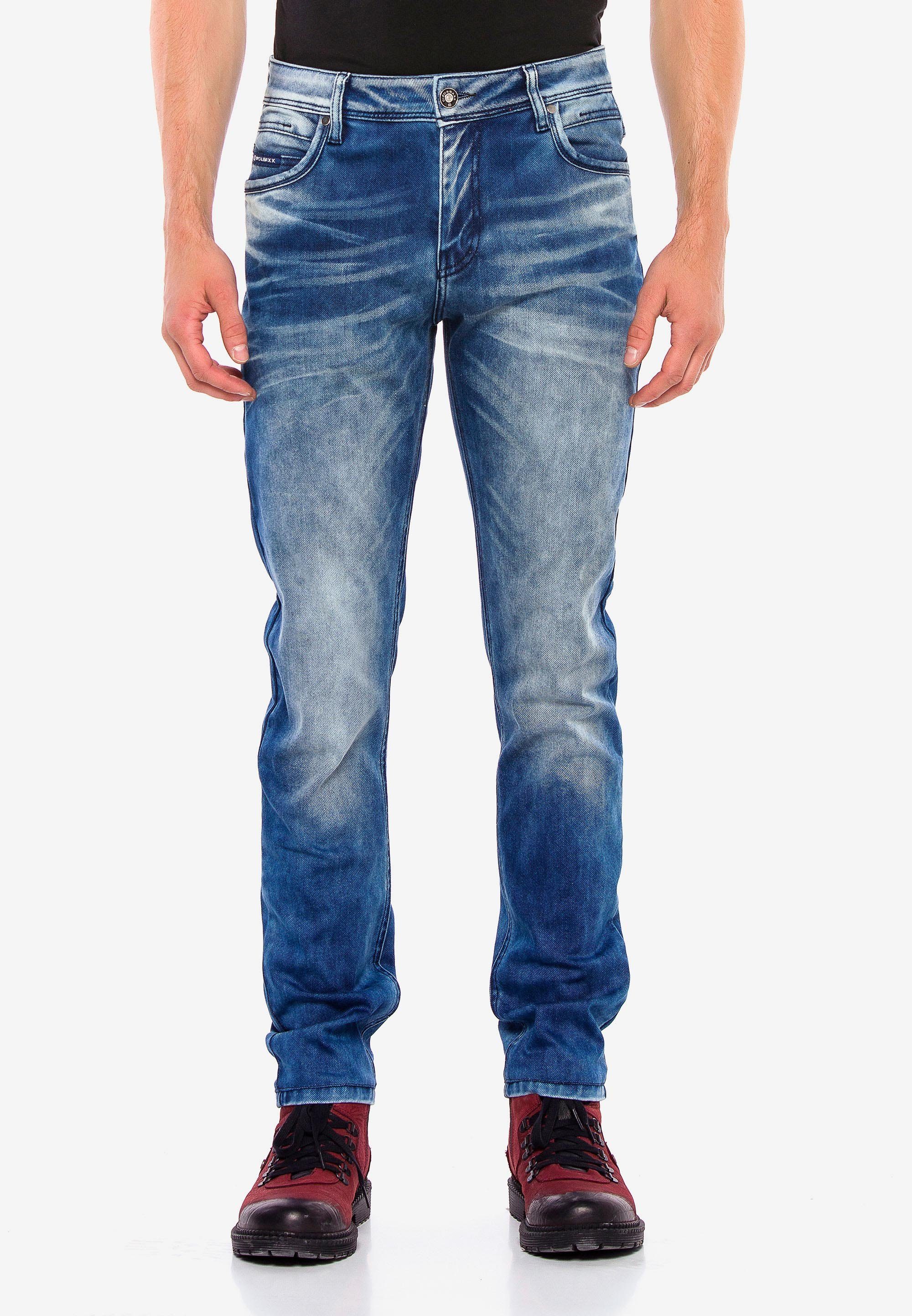 Herren Jeans Cipo & Baxx Bequeme Jeans mit auffälliger Waschung in Straight Fit
