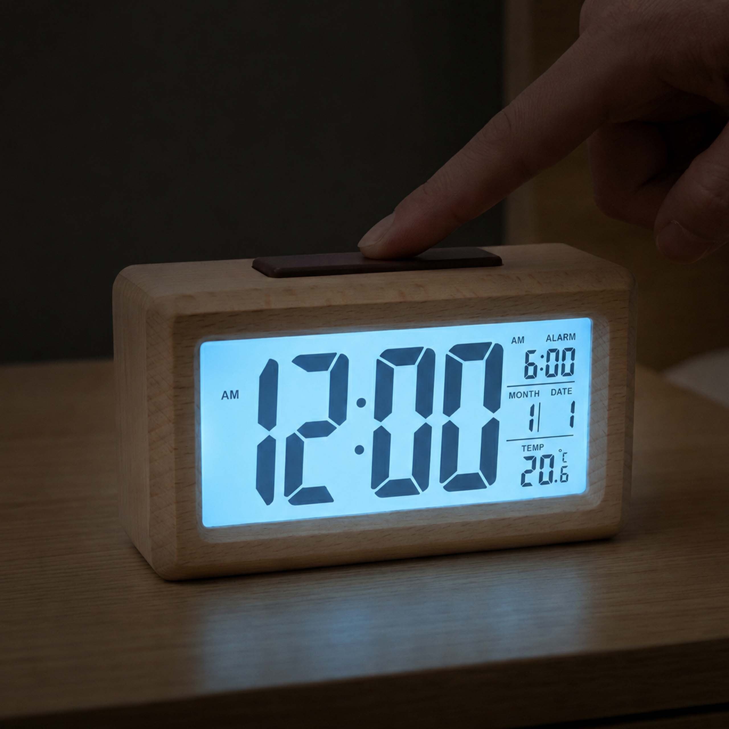 relaxdays Quarzwecker Digitaler Wecker aus Holz