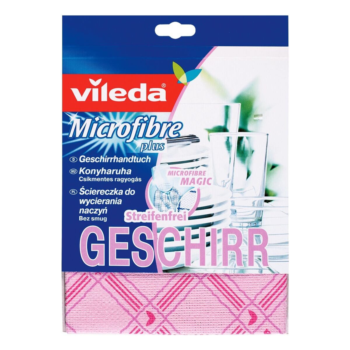 Vileda Geschirrtuch Microfibre plus Geschirr, streifen- und fusselfrei, schnell trocknend, bügelfrei