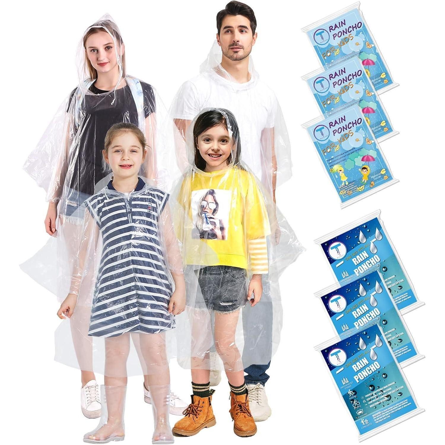LuxusKollektion Regenponcho Regenponchos Transparent Wasserdicht Kapuze Extra Familien-Set 6 Stück