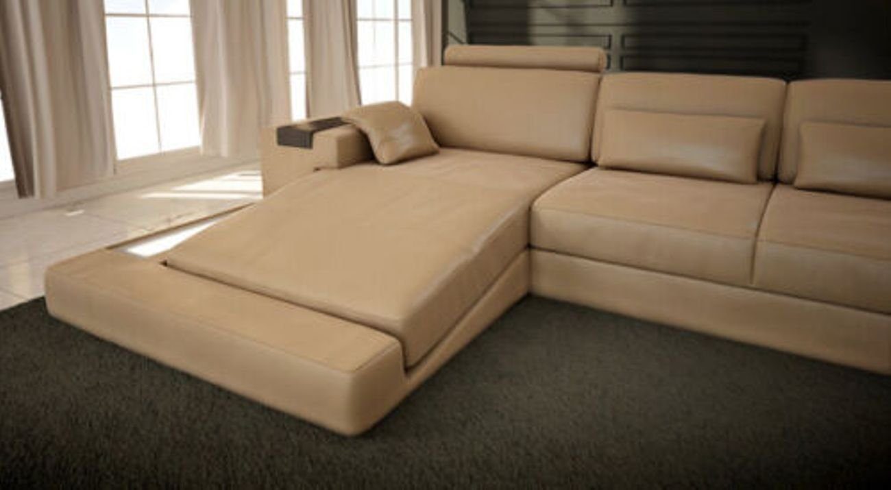 JVmoebel Ecksofa Ecksofa Beige Polster Wohnlandschaft Form Made Sofa Ledersofa, Couch mit U USB in Europe